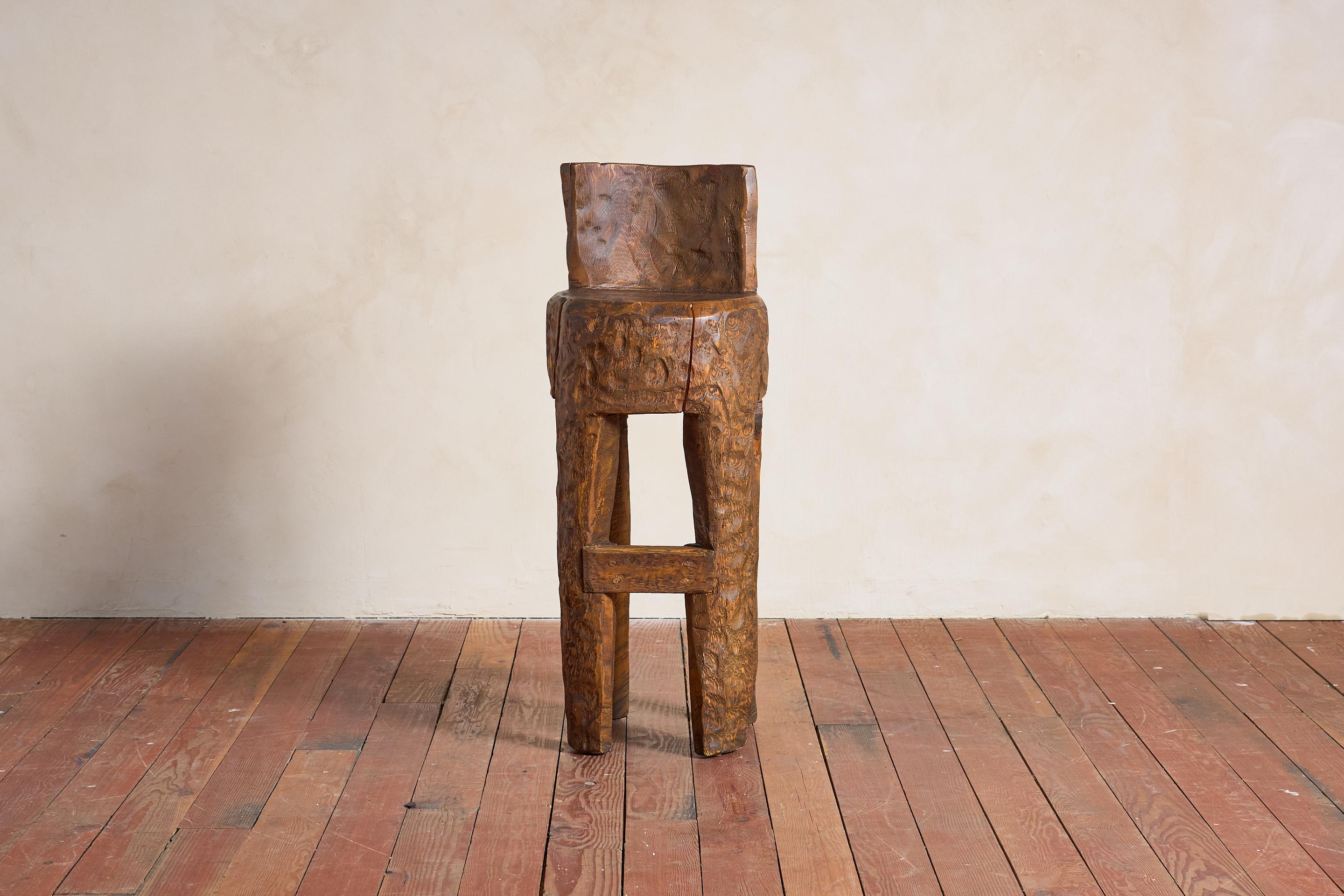 Mid-20th Century French Brutalist Carved Bar Stools - Set of 4 For Sale