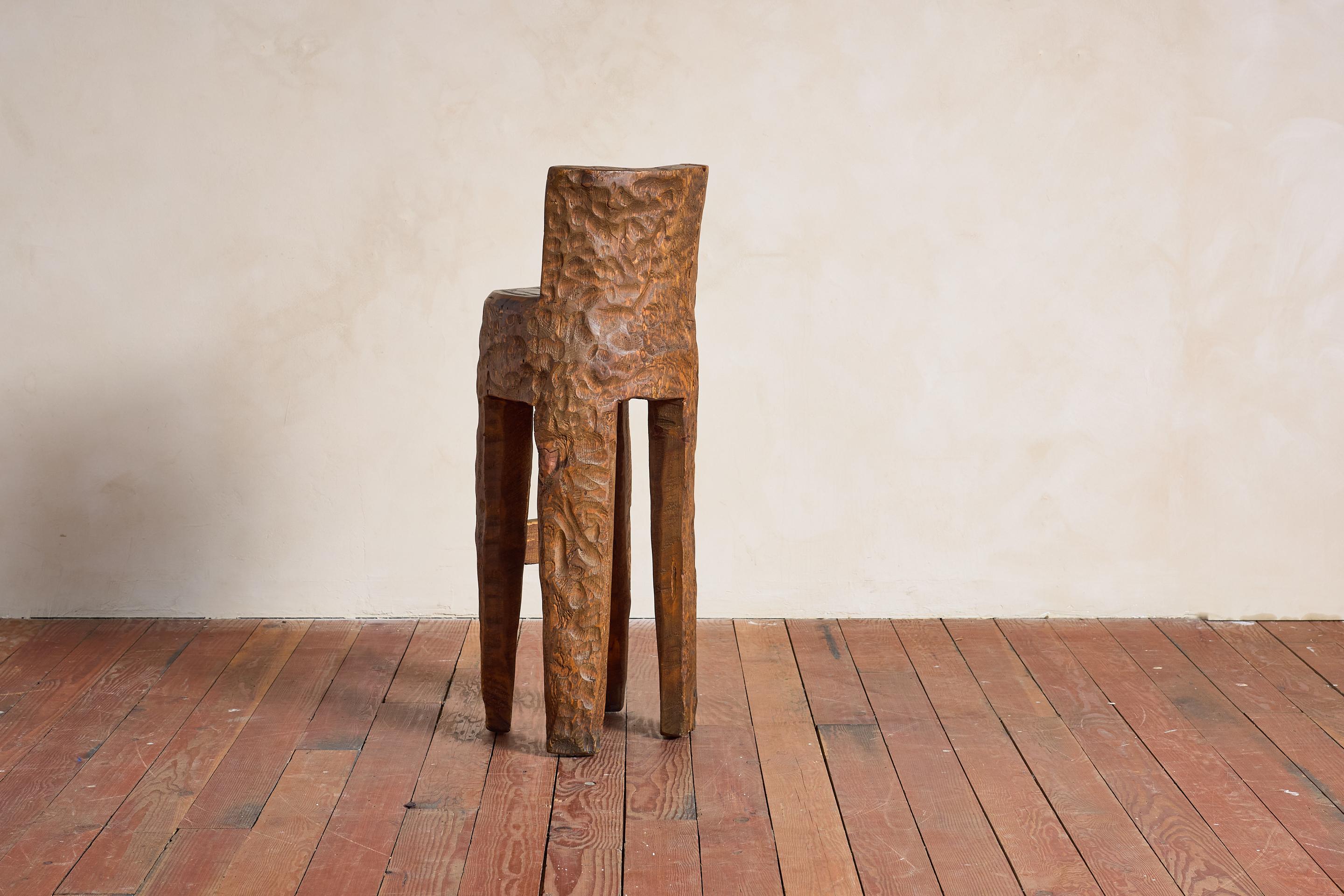 French Brutalist Carved Bar Stools - Set of 4 For Sale 1