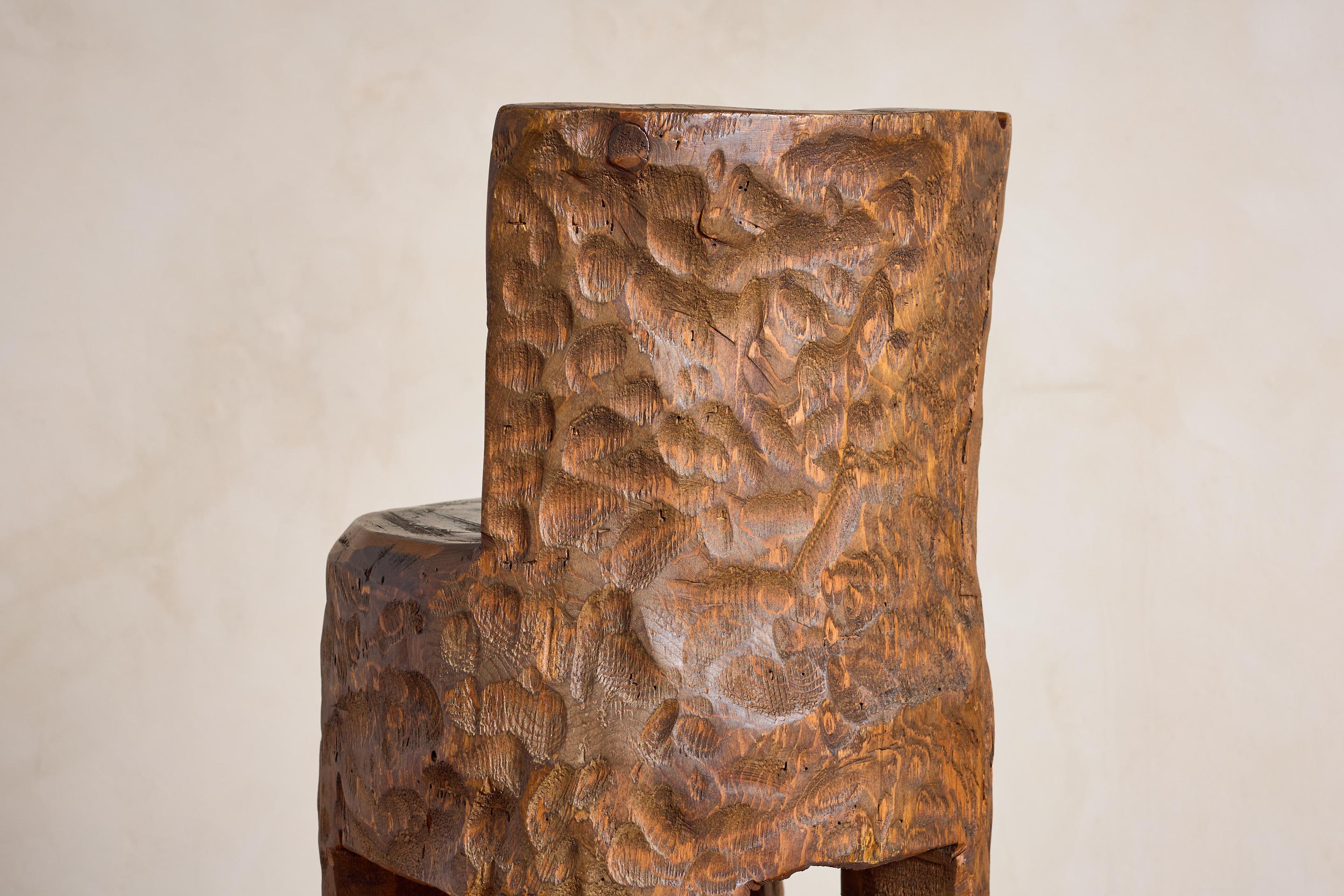 French Brutalist Carved Bar Stools - Set of 4 For Sale 2