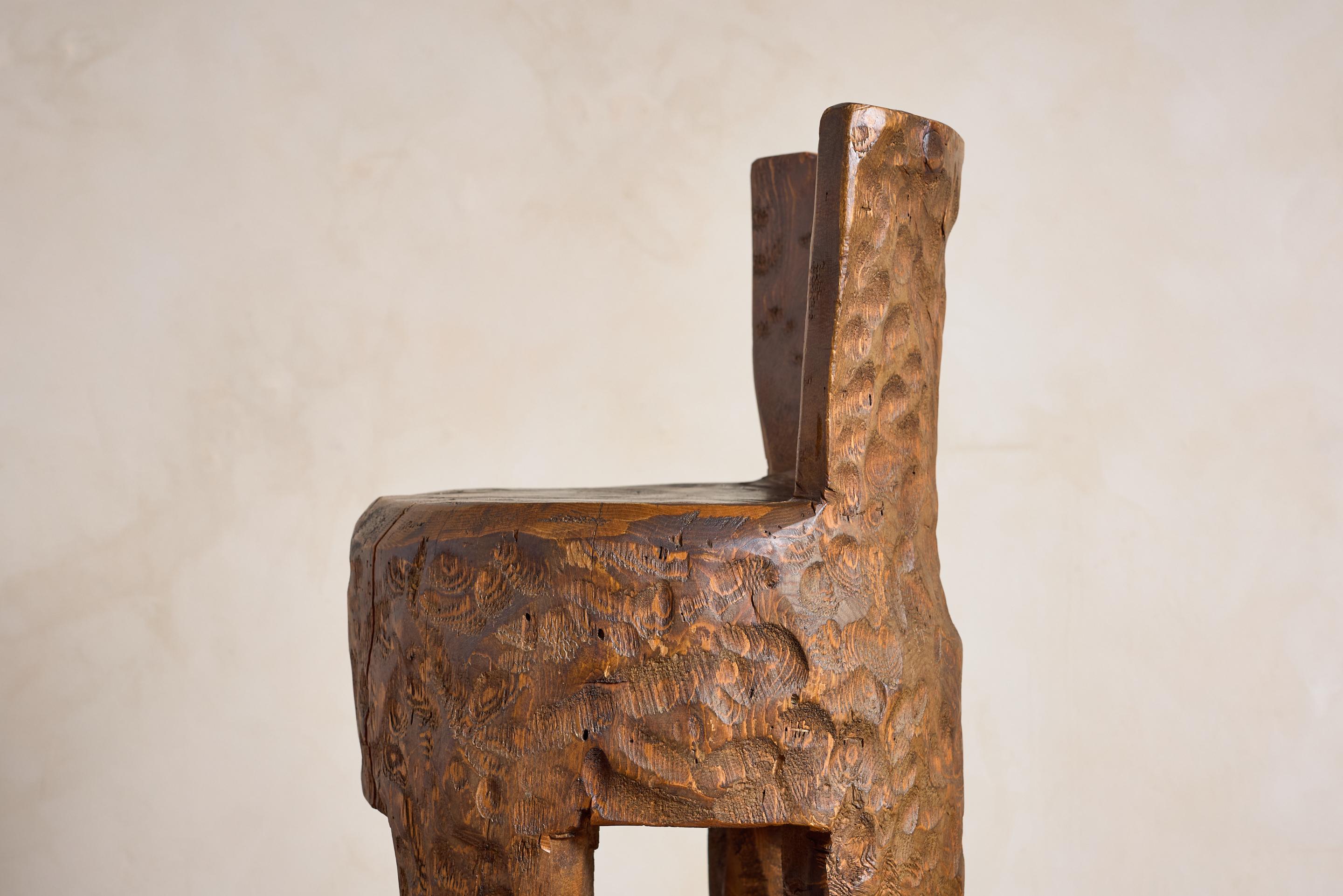 French Brutalist Carved Bar Stools - Set of 4 For Sale 3