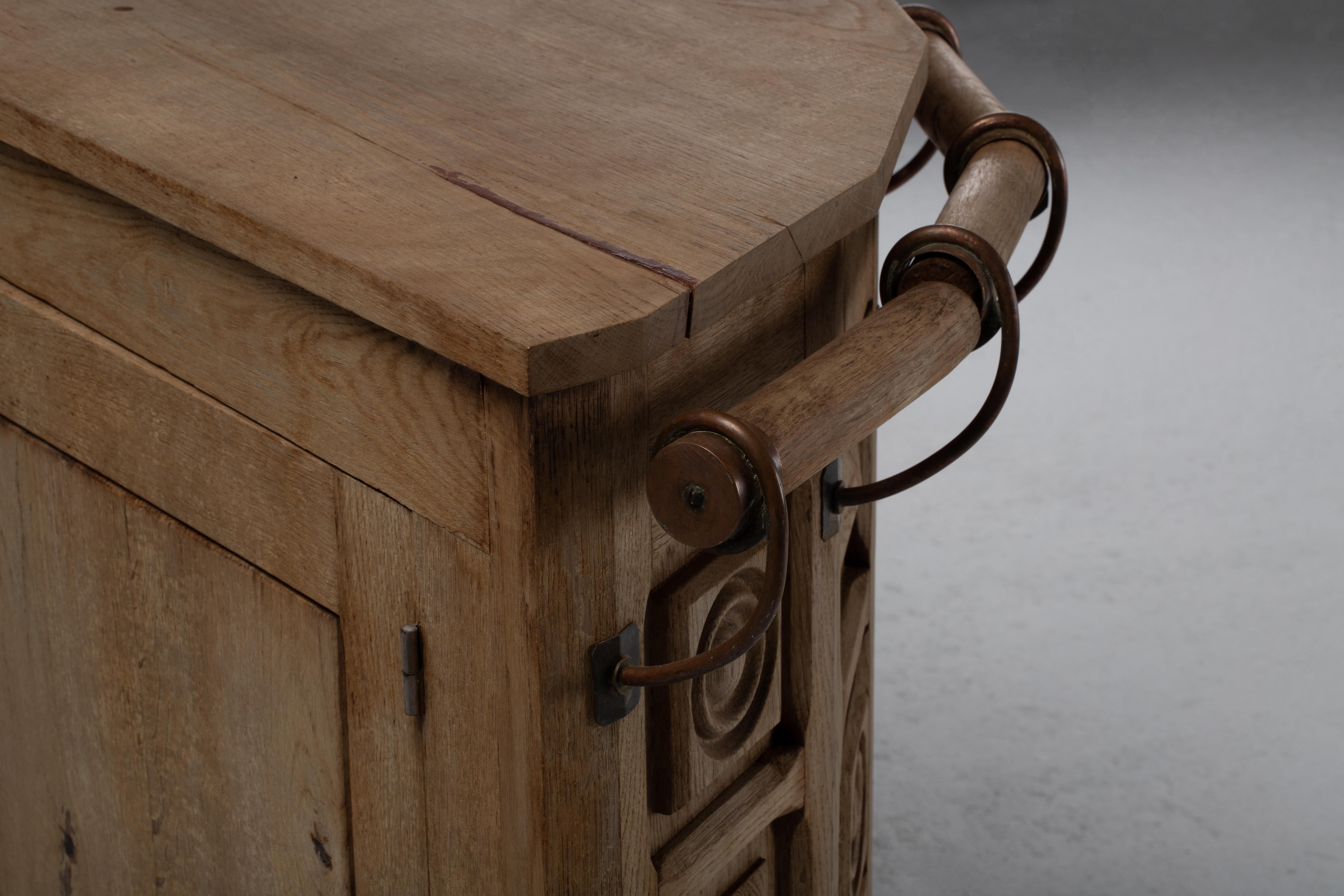 French Brutalist Carved Oak Bar, 1950s For Sale 8
