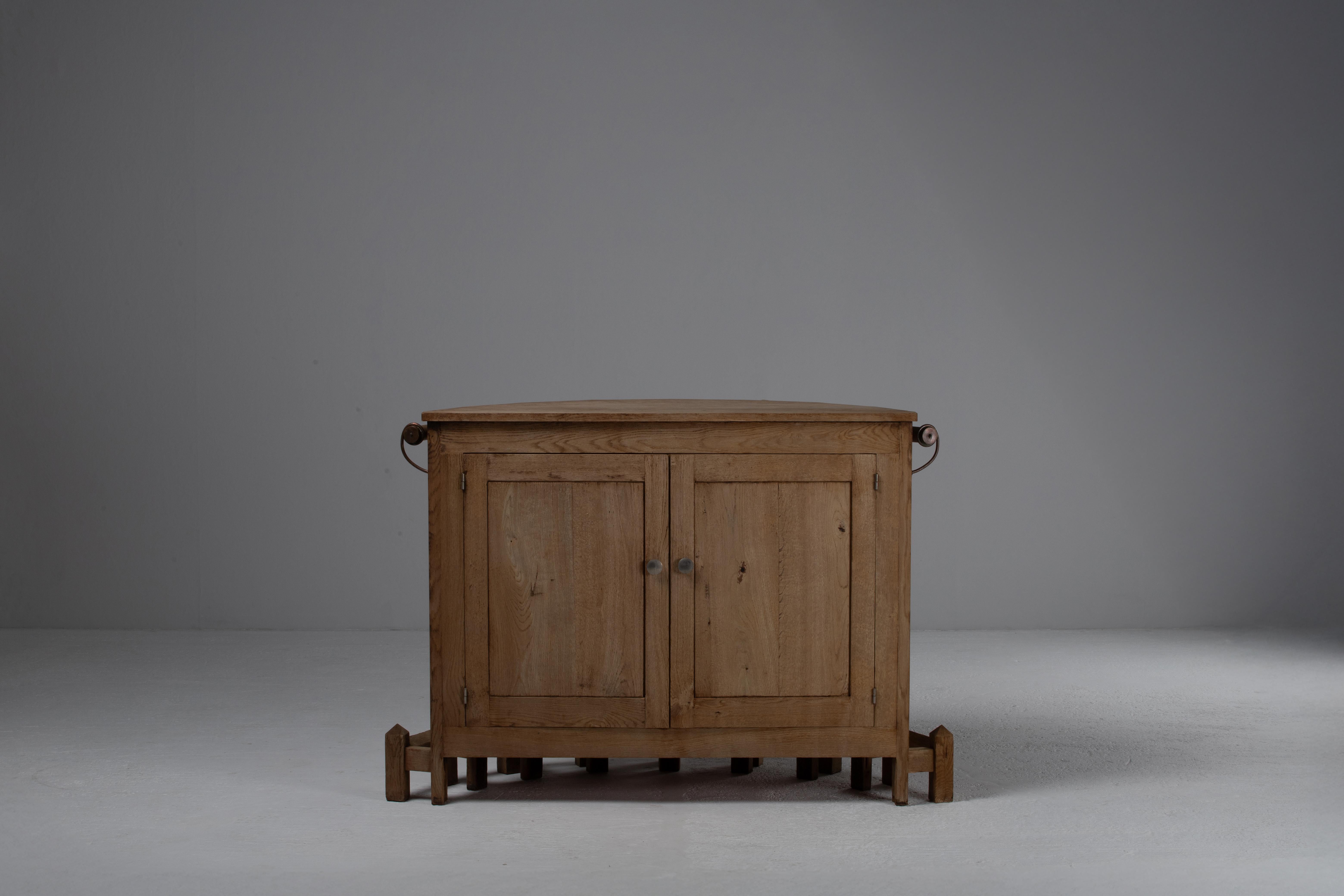 French Brutalist Carved Oak Bar, 1950s For Sale 10