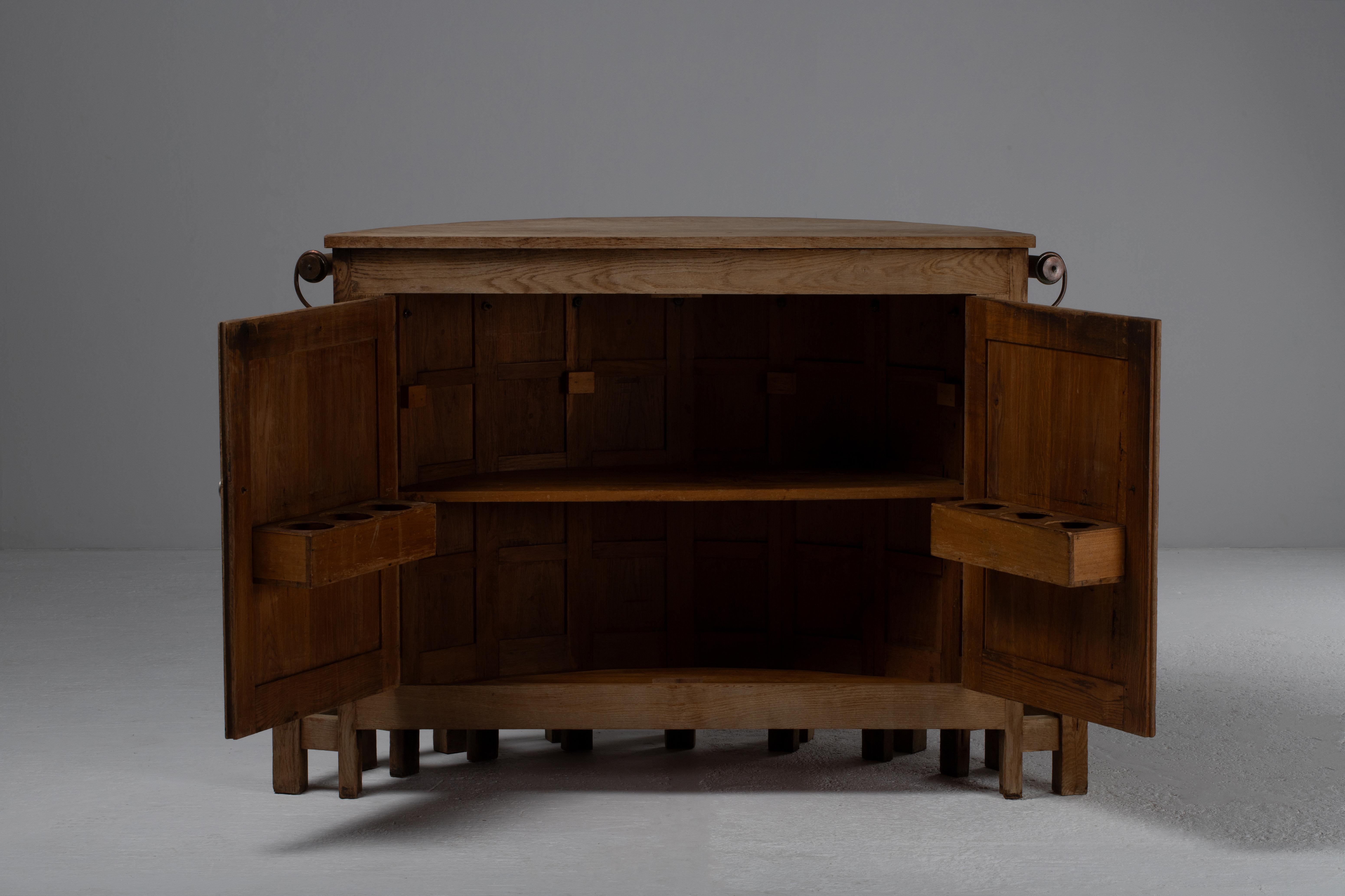 French Brutalist Carved Oak Bar, 1950s For Sale 11