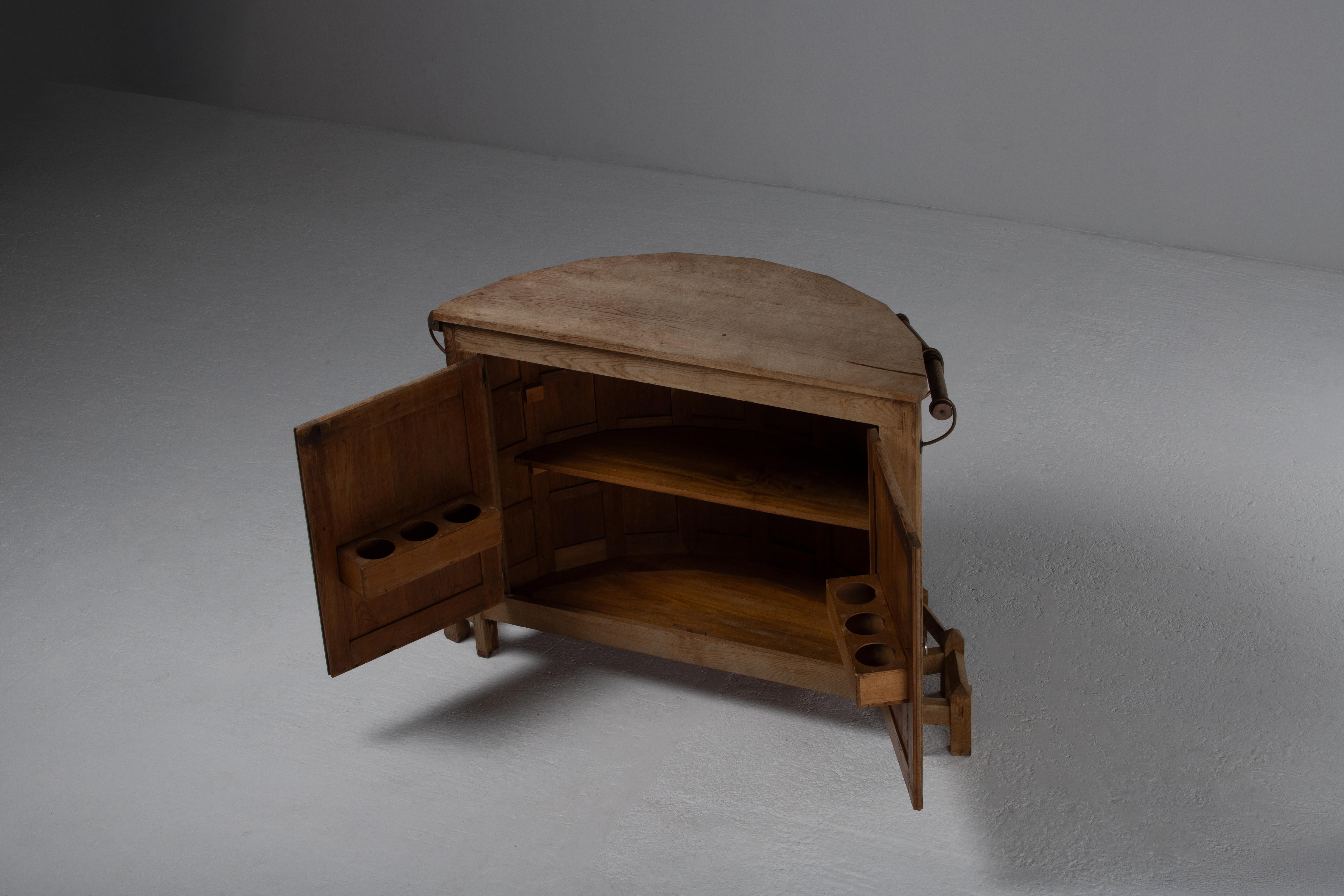French Brutalist Carved Oak Bar, 1950s For Sale 12