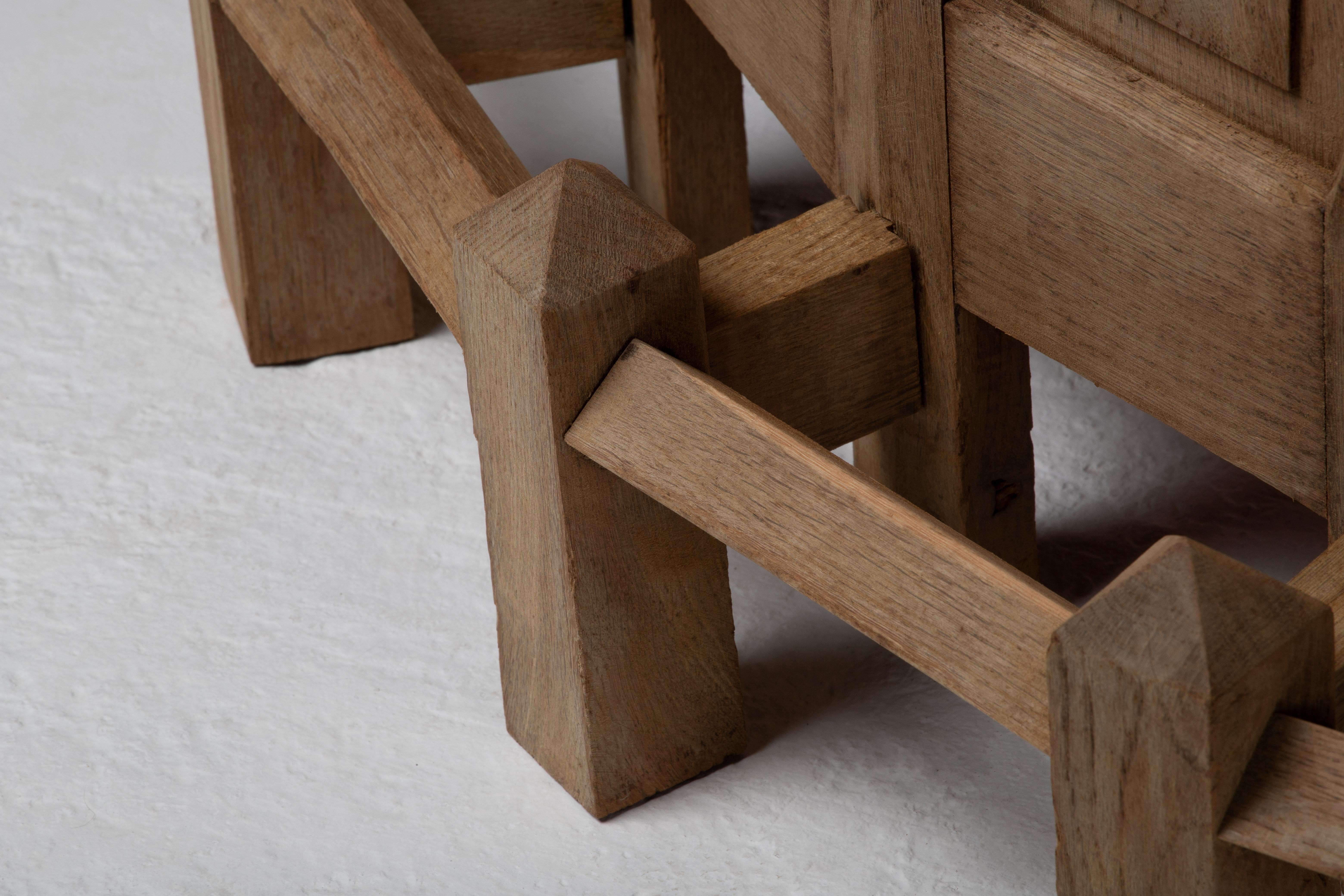 French Brutalist Carved Oak Bar, 1950s For Sale 13