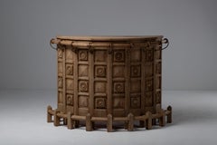 French Brutalist Carved Oak Bar, 1950s