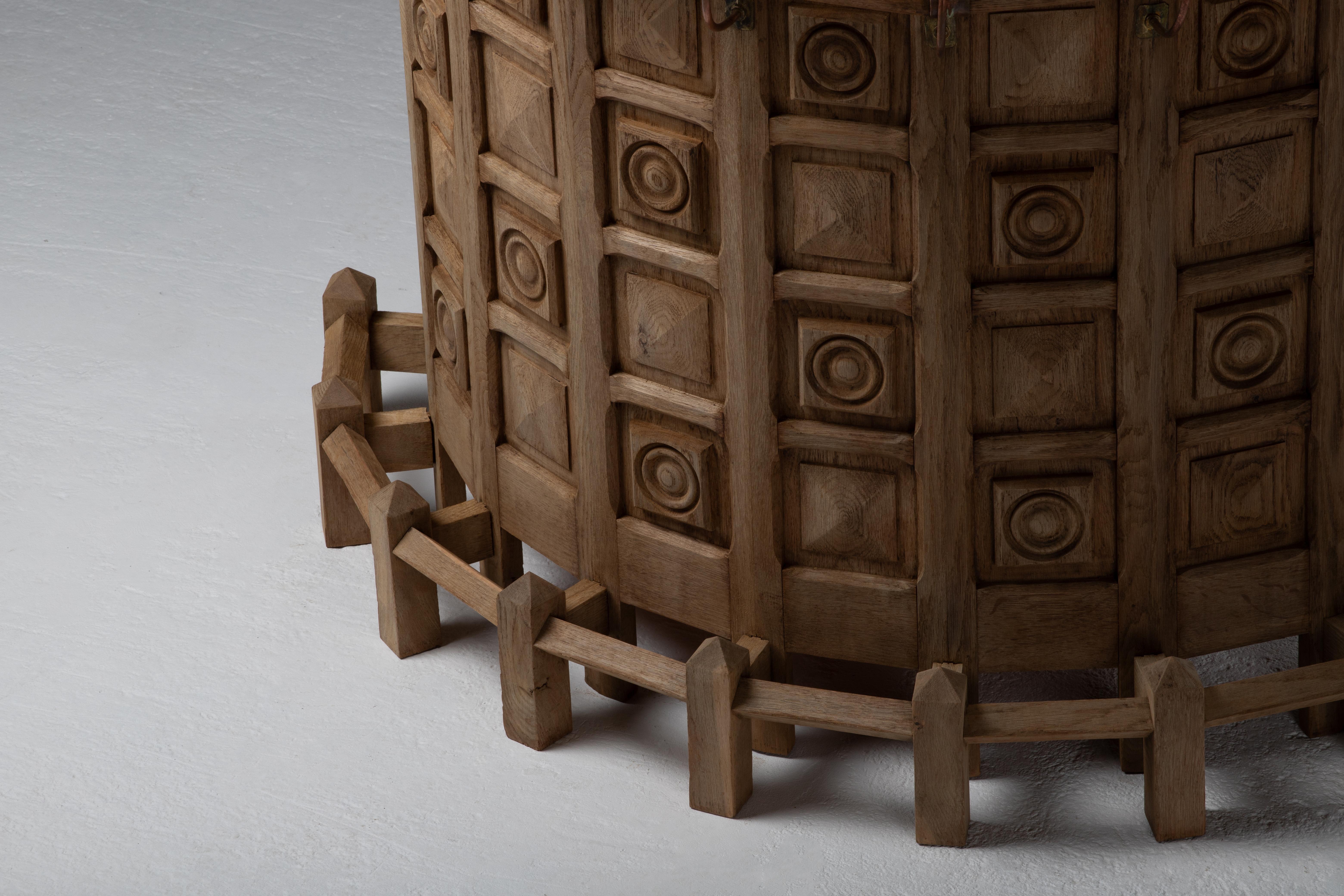 French Brutalist Carved Oak Bar, 1950s For Sale 2
