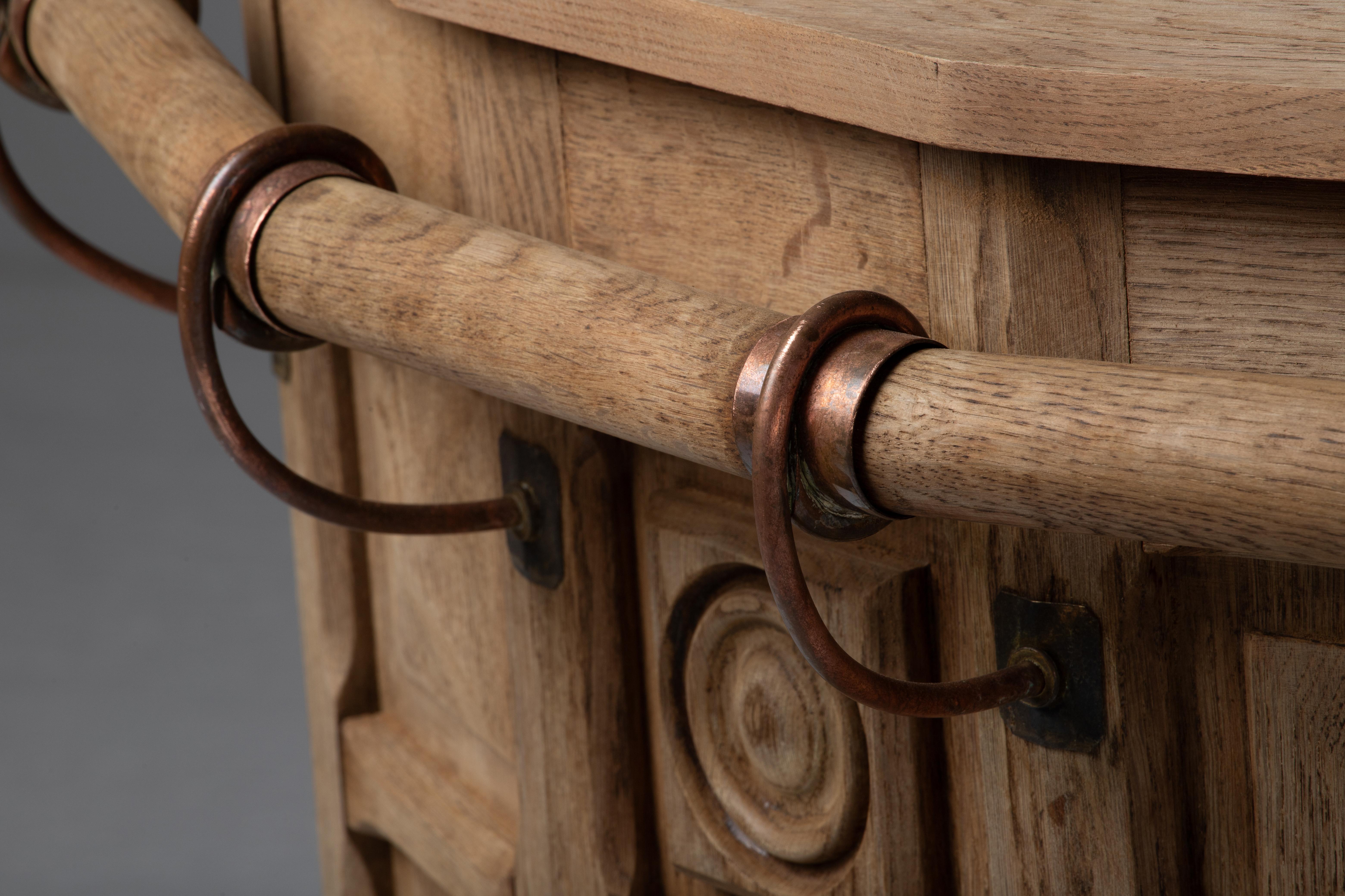 French Brutalist Carved Oak Bar, 1950s For Sale 4