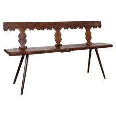 French Brutalist Carved Wood Bench