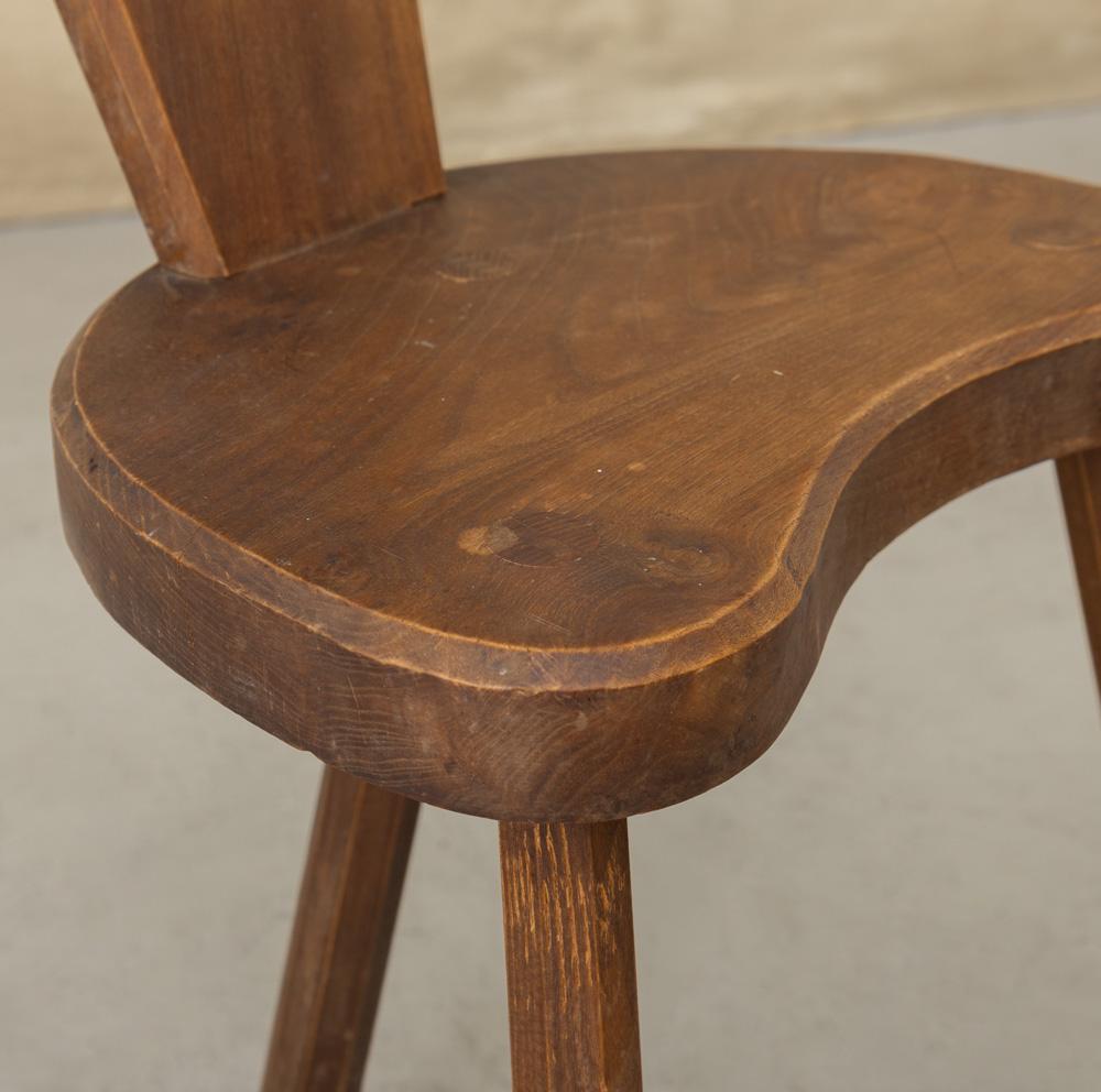 French Brutalist Carved Wood Tripod Chair For Sale 6