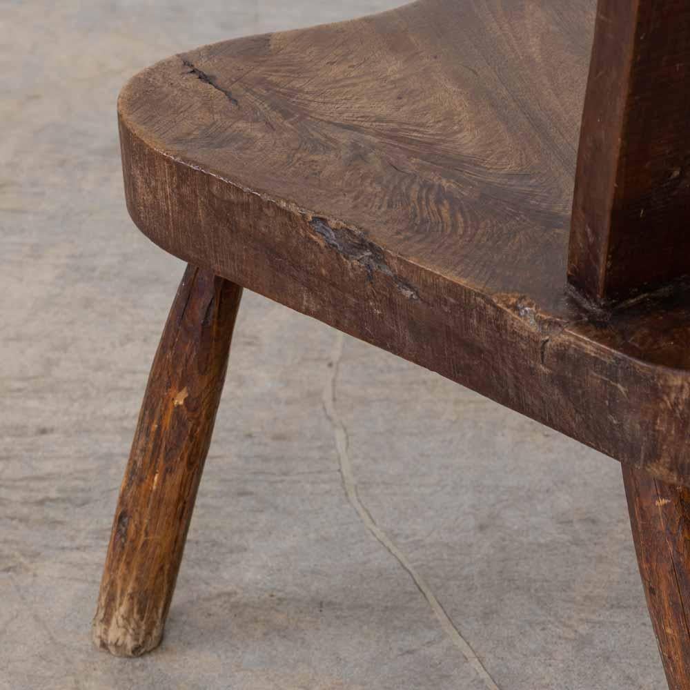French Brutalist Carved Wood Tripod Chair For Sale at 1stDibs