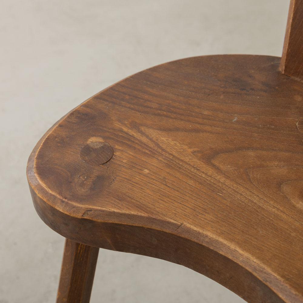 French Brutalist Carved Wood Tripod Chair For Sale 7