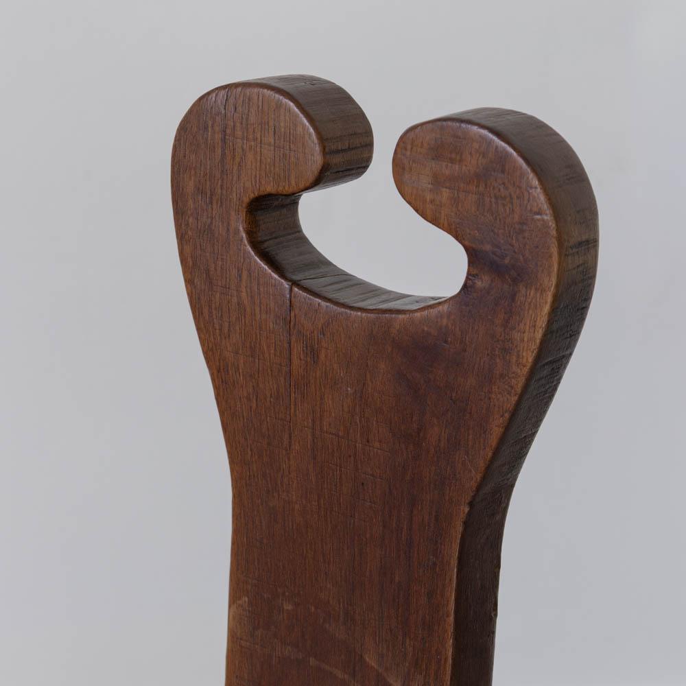 French Brutalist Carved Wood Tripod Chair For Sale at 1stDibs