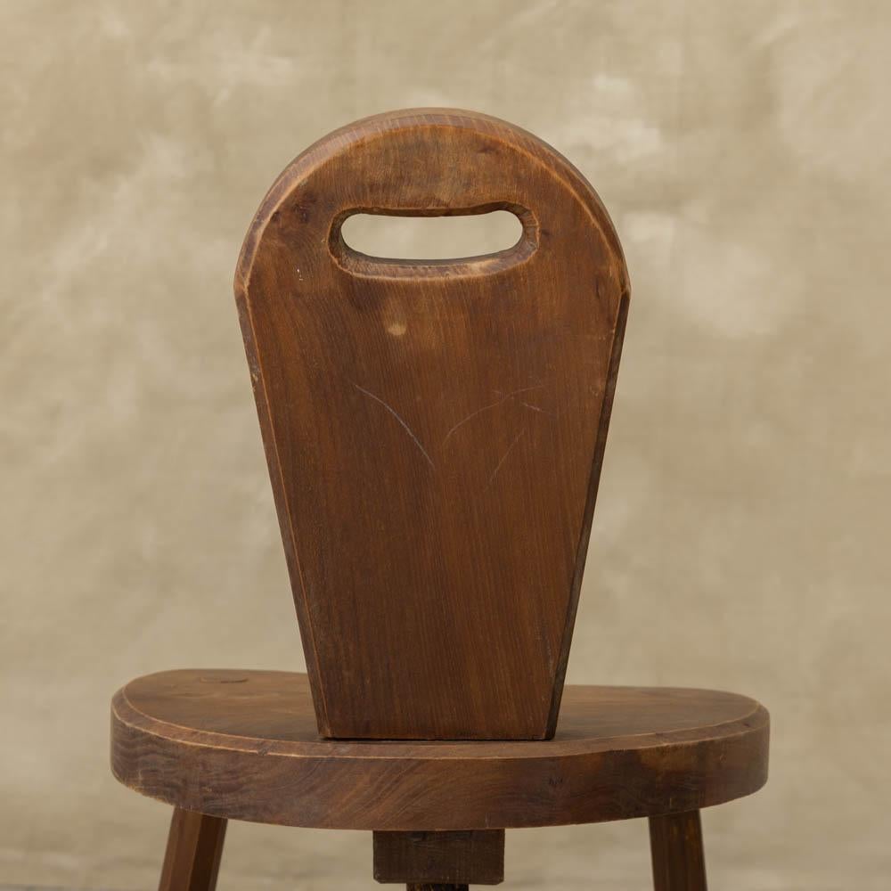 French Brutalist Carved Wood Tripod Chair For Sale 9