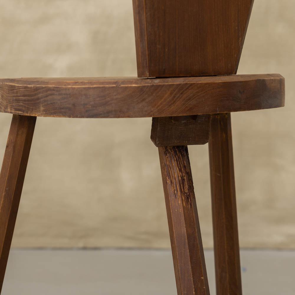 French Brutalist Carved Wood Tripod Chair For Sale 11