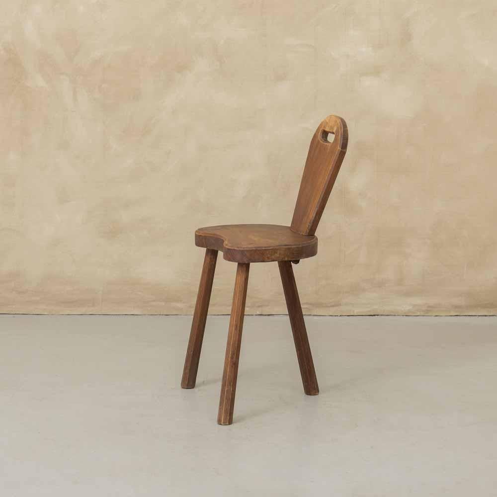 French Brutalist Carved Wood Tripod Chair For Sale 2
