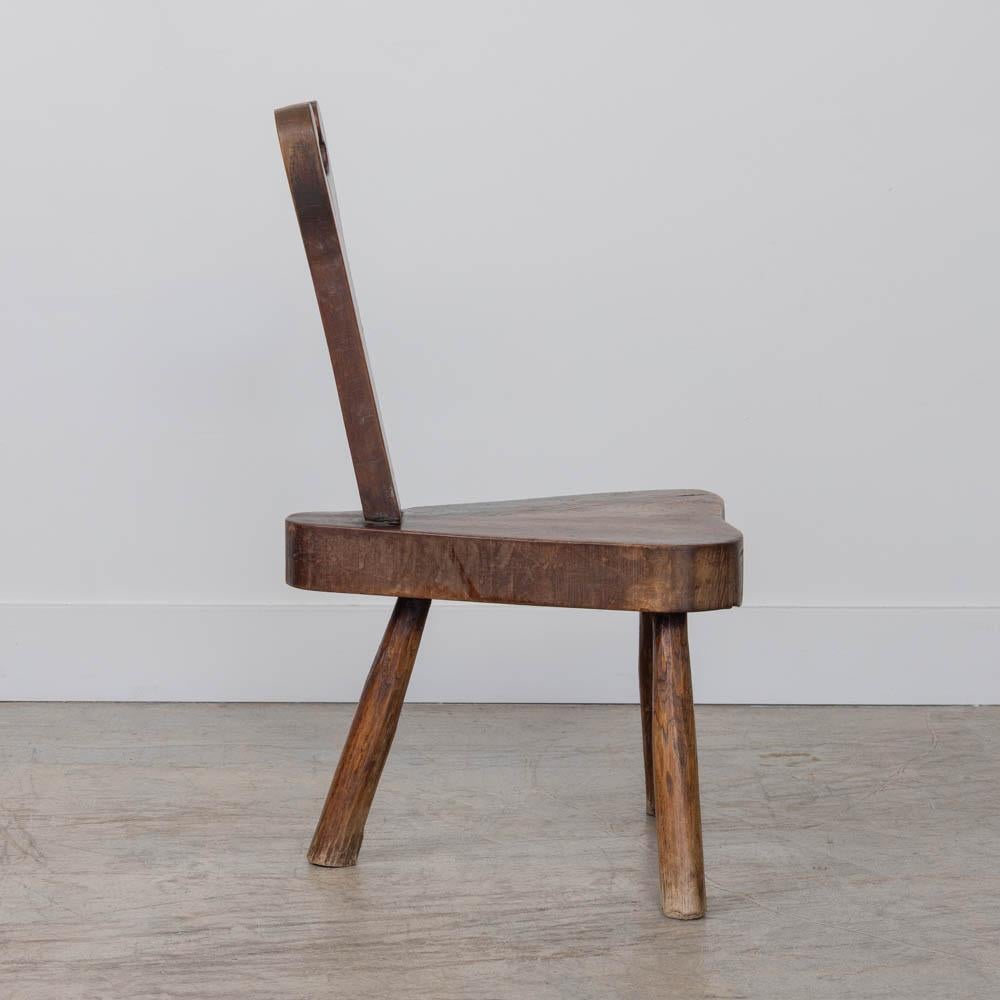 French Brutalist Carved Wood Tripod Chair For Sale at 1stDibs