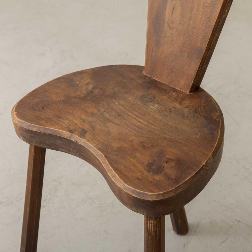 French Brutalist Carved Wood Tripod Chair For Sale 5