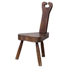 French Brutalist Carved Wood Tripod Chair