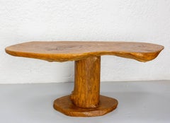 French Brutalist Coffee Table Elm Trunk Wood, circa 1970