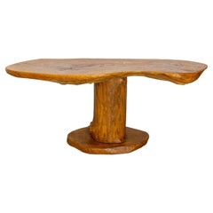 French Brutalist Coffee Table Elm Trunk Wood, circa 1970
