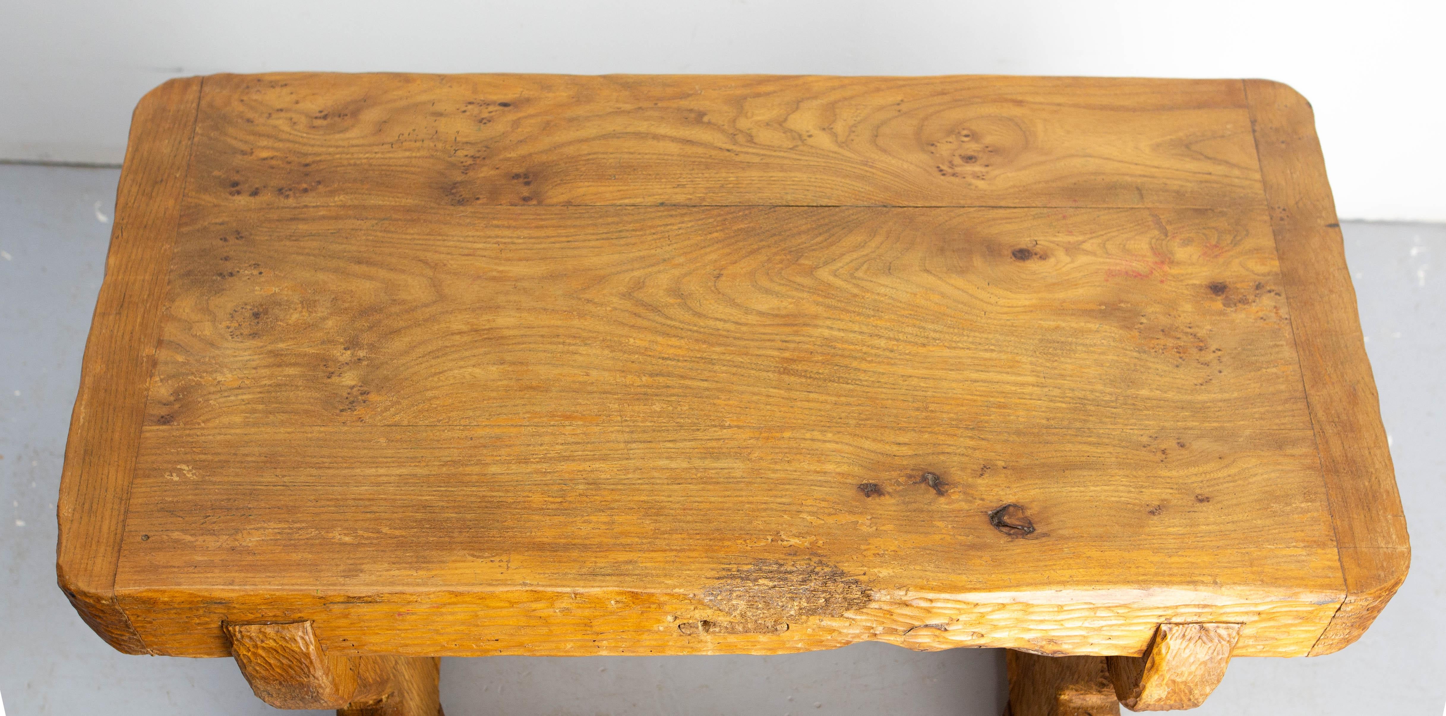 French Brutalist Coffee Table Elm Wood, circa 1970 For Sale 5