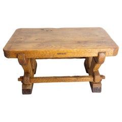 French Brutalist Coffee Table Elm Wood, circa 1970