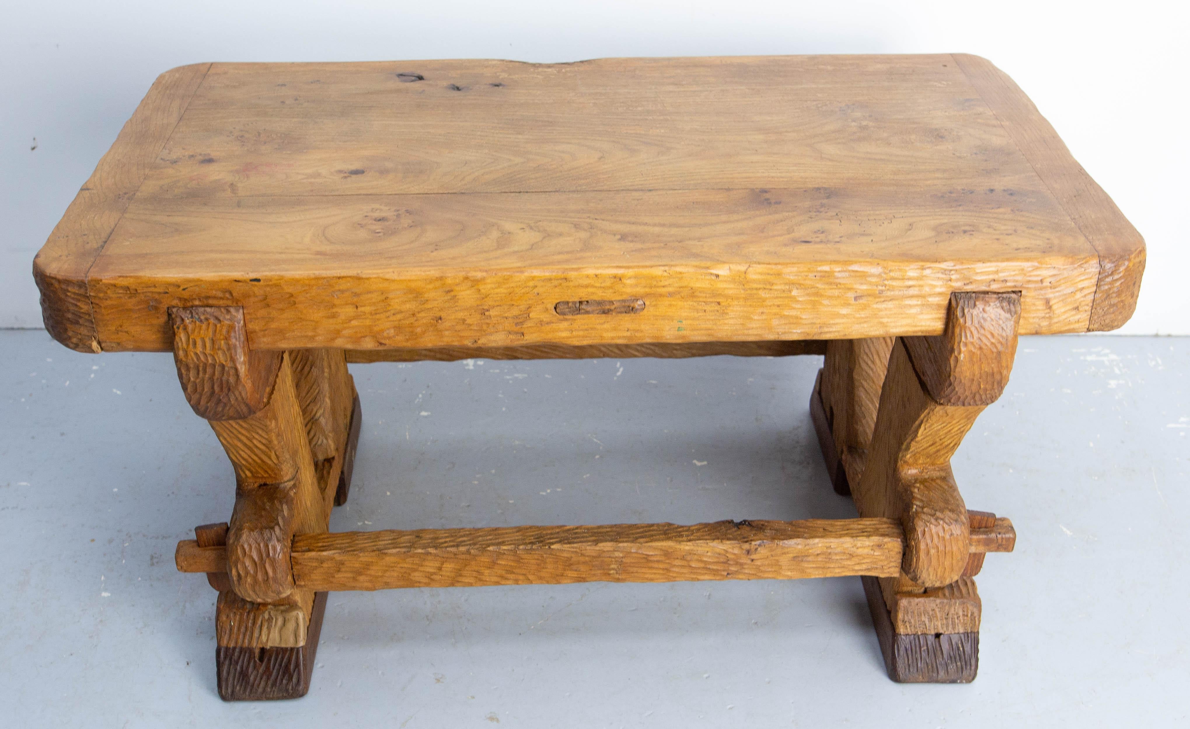 Mid-Century Modern French Brutalist Coffee Table Elm Wood, circa 1970 For Sale