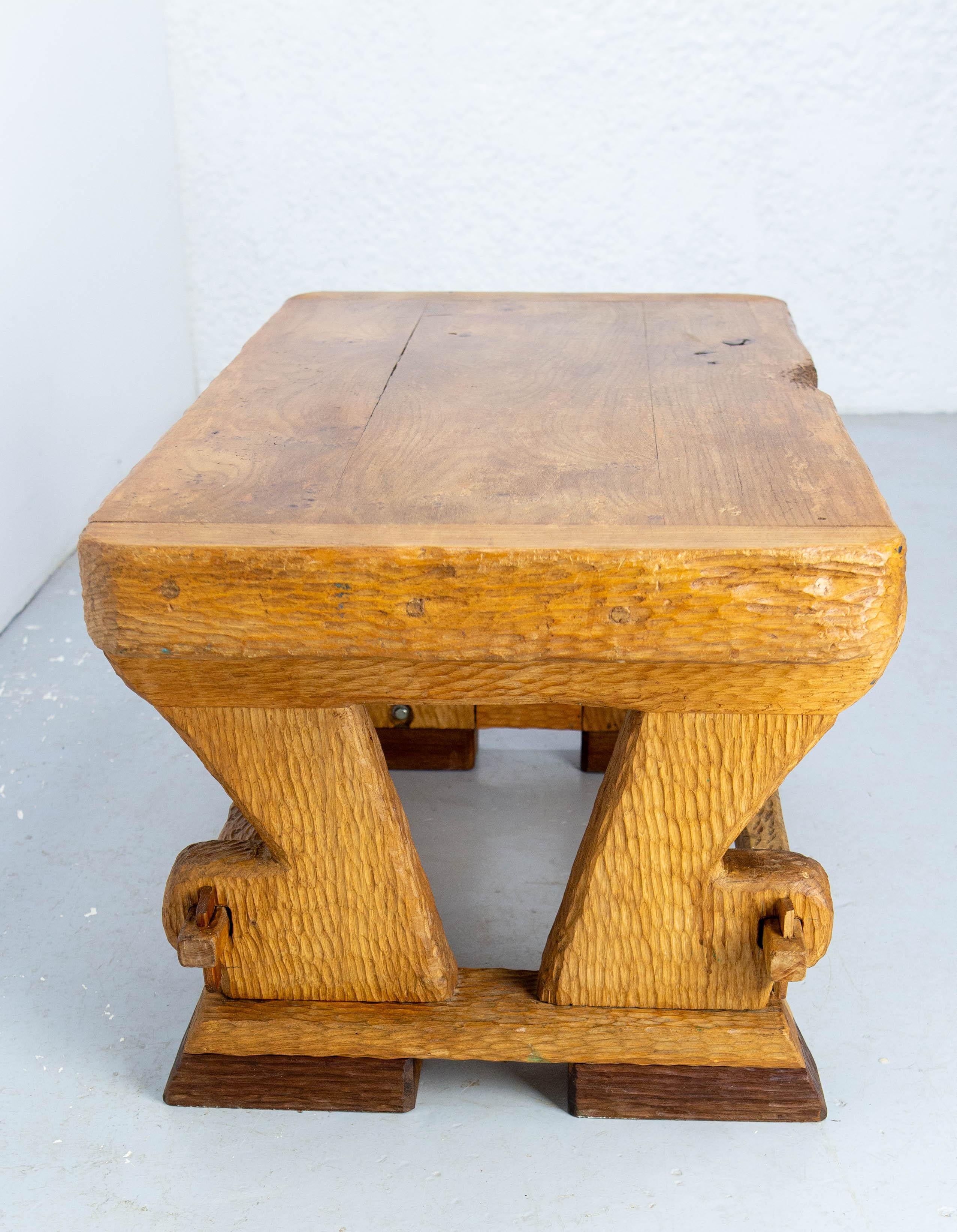 20th Century French Brutalist Coffee Table Elm Wood, circa 1970 For Sale