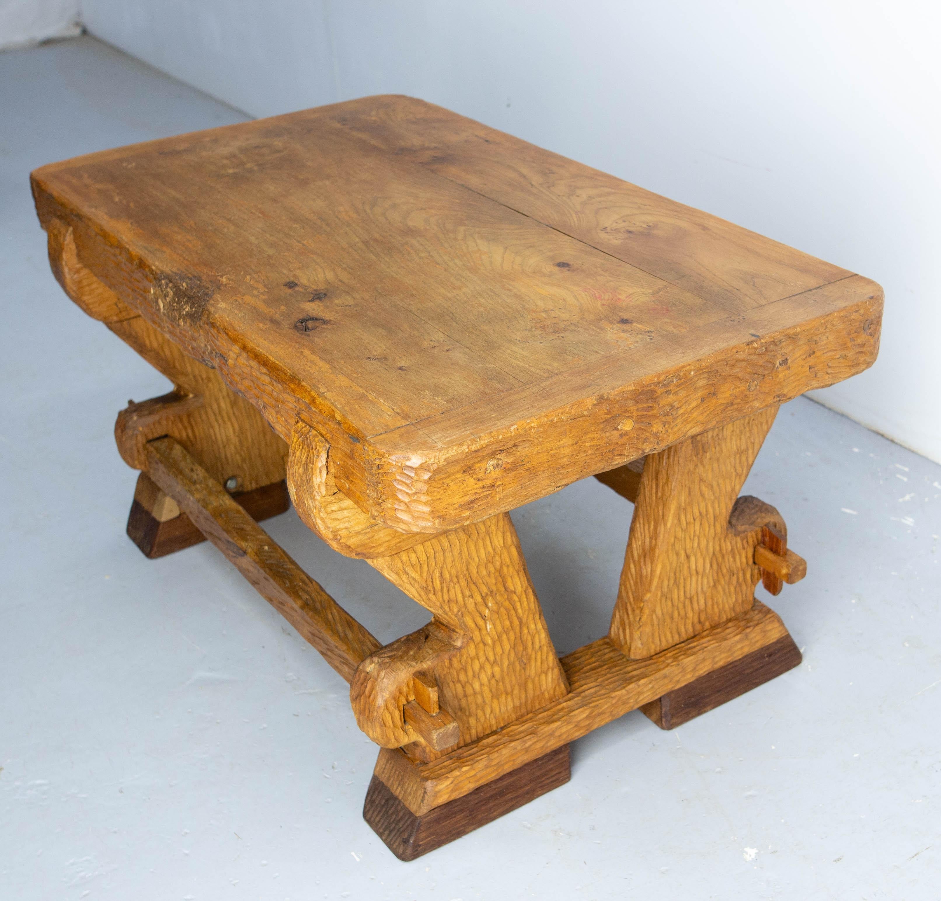 French Brutalist Coffee Table Elm Wood, circa 1970 For Sale 1