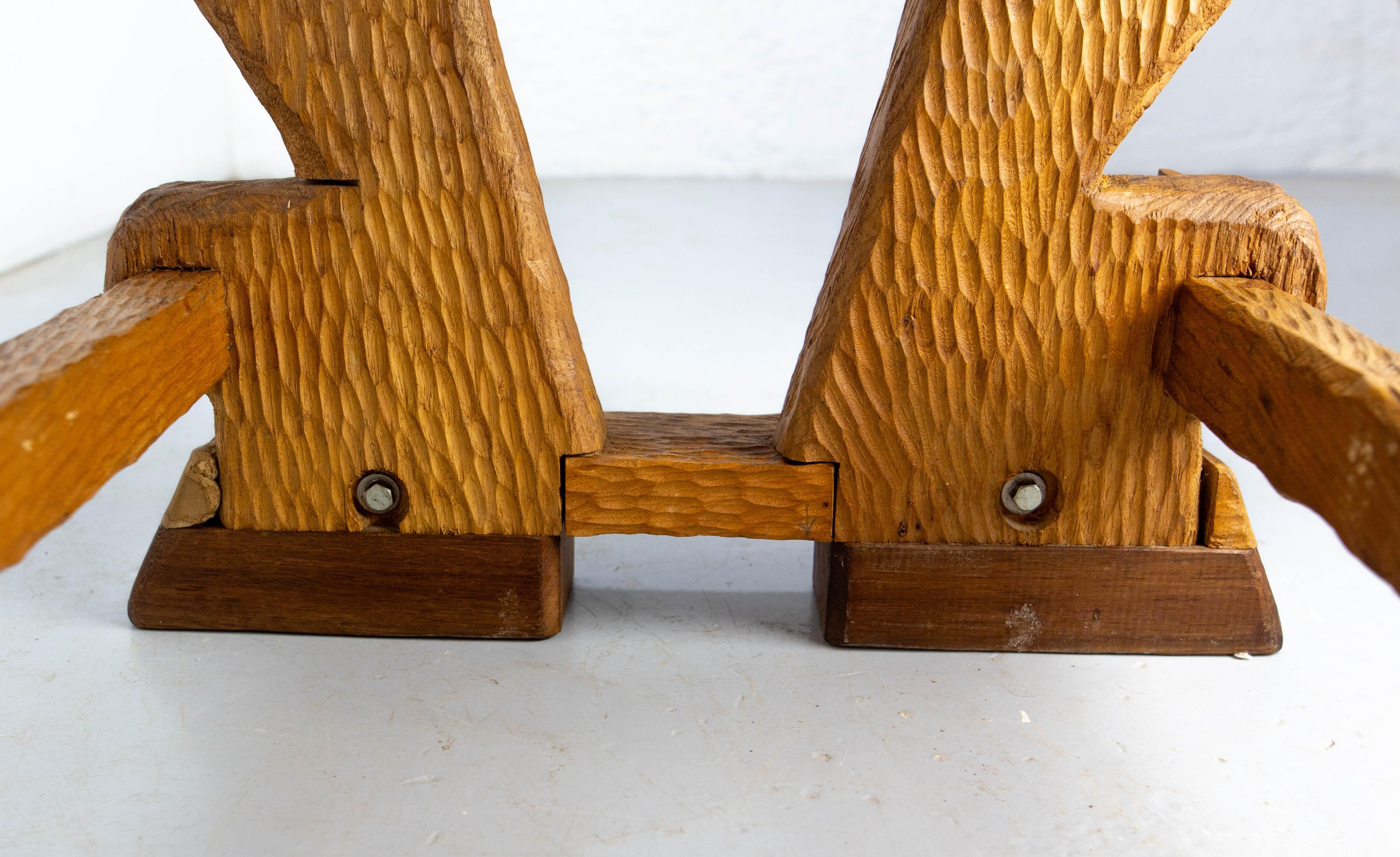 French Brutalist Coffee Table Elm Wood, circa 1970 For Sale 4