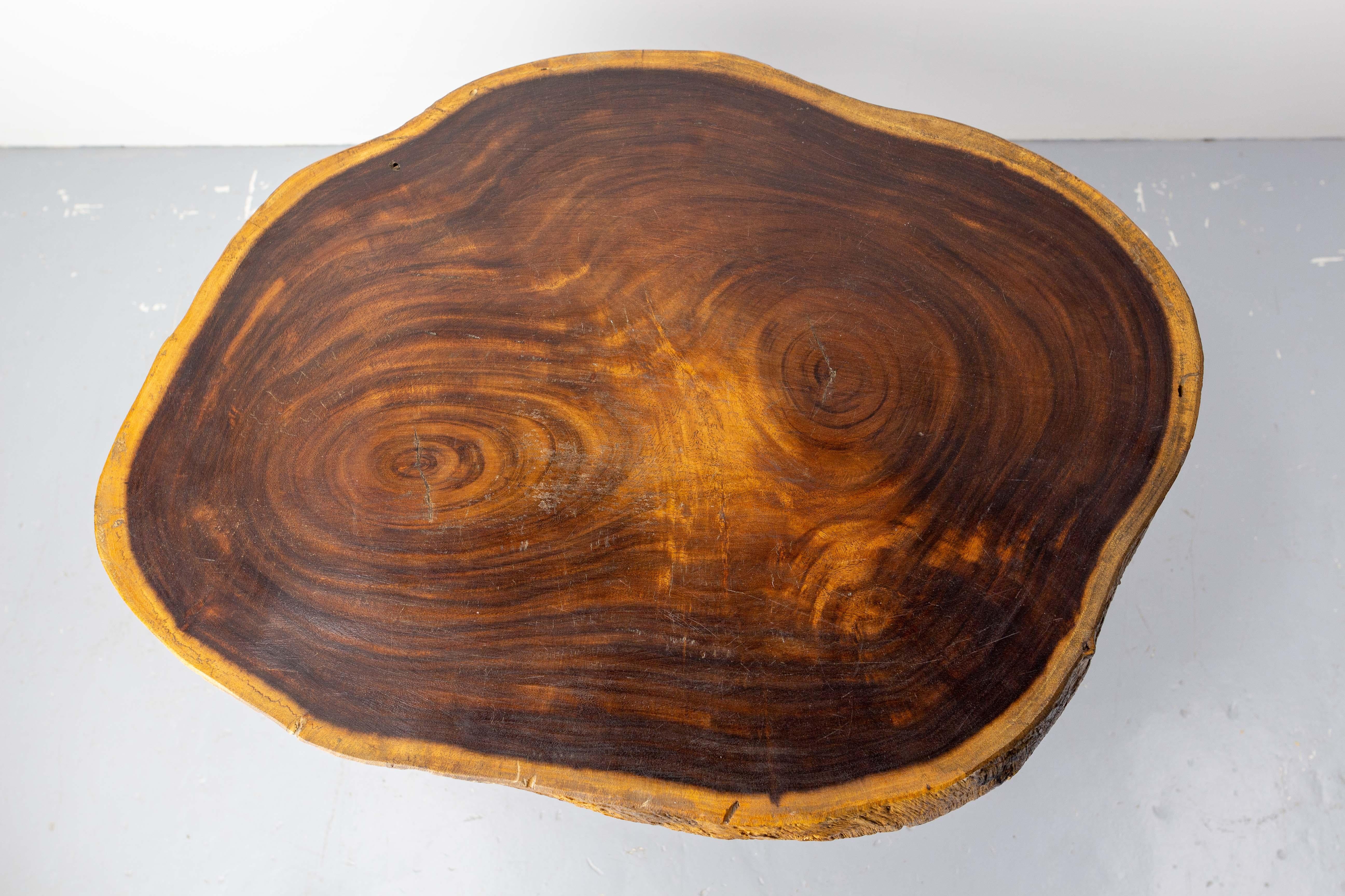 French Brutalist Coffee Table Exotic Wood, circa 1960 For Sale 2