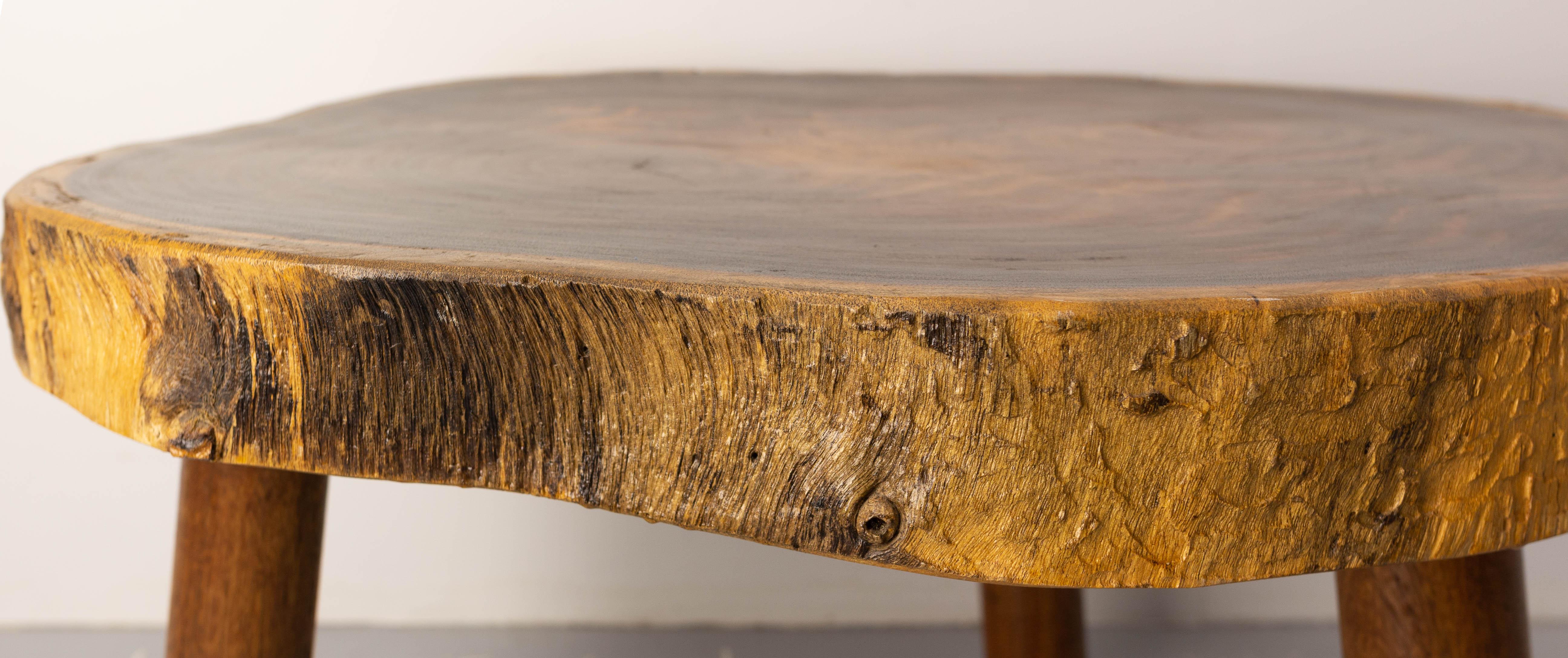 French Brutalist Coffee Table Exotic Wood, circa 1960 For Sale 3