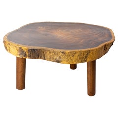 French Brutalist Coffee Table Exotic Wood, circa 1960