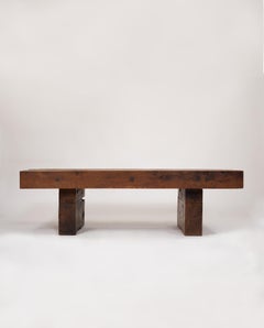 French Brutalist coffee table, handcrafted in solid oak, circa 1960.