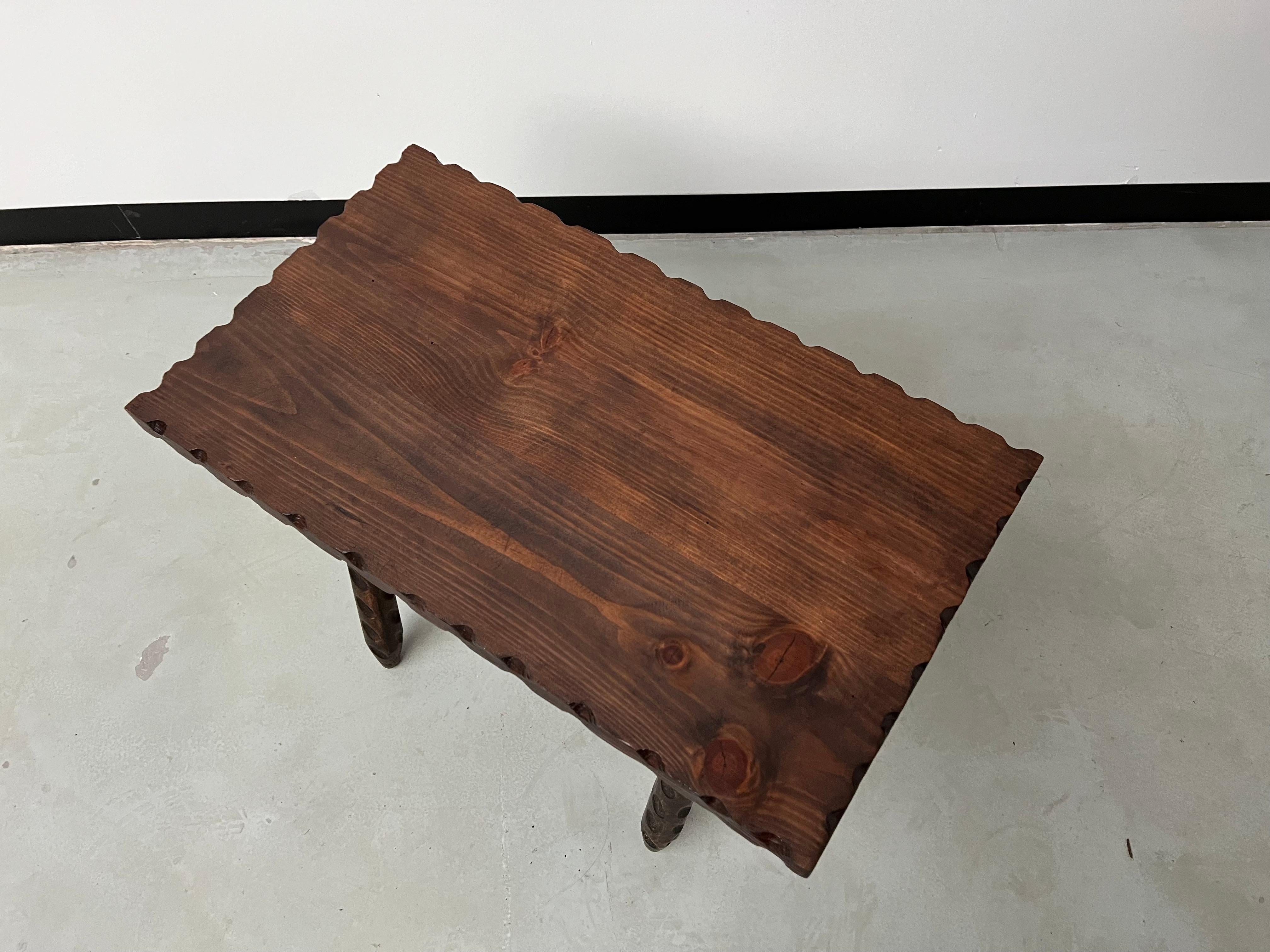 Pine  French brutalist coffee table, turned legs, circa 1960 For Sale