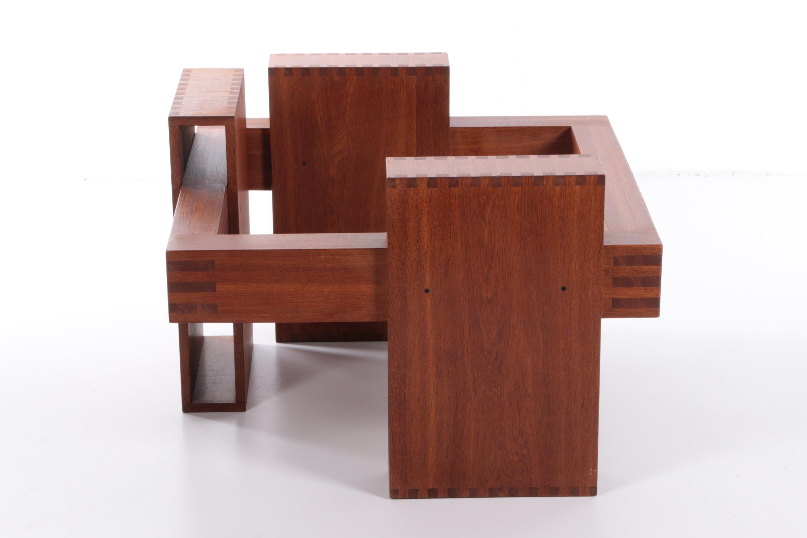 Couchtisch aus Teakholz mit Glasplatte im brutalistischen Design, 1970 im Angebot 9