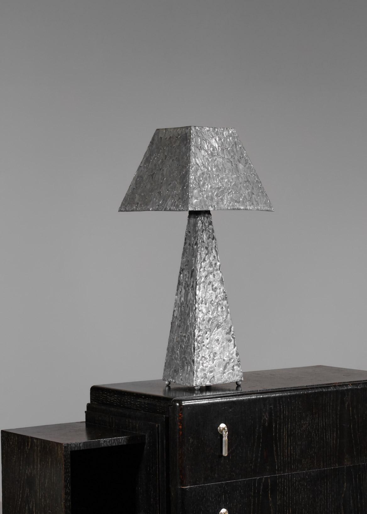 French Brutalist Desk or Occasional Lamp in Zinc from the 80s - F016 8