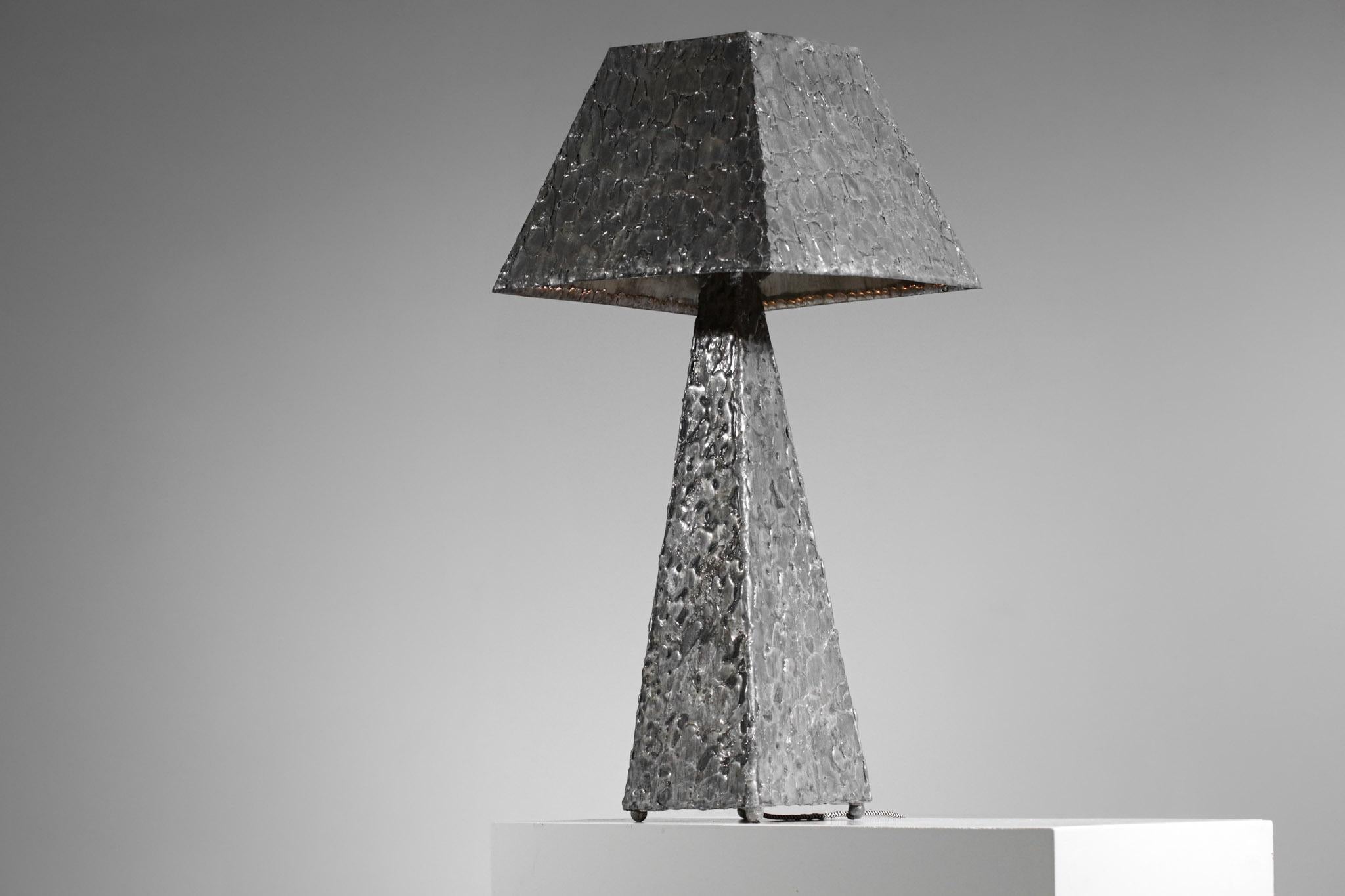 Late 20th Century French Brutalist Desk or Occasional Lamp in Zinc from the 80s - F016
