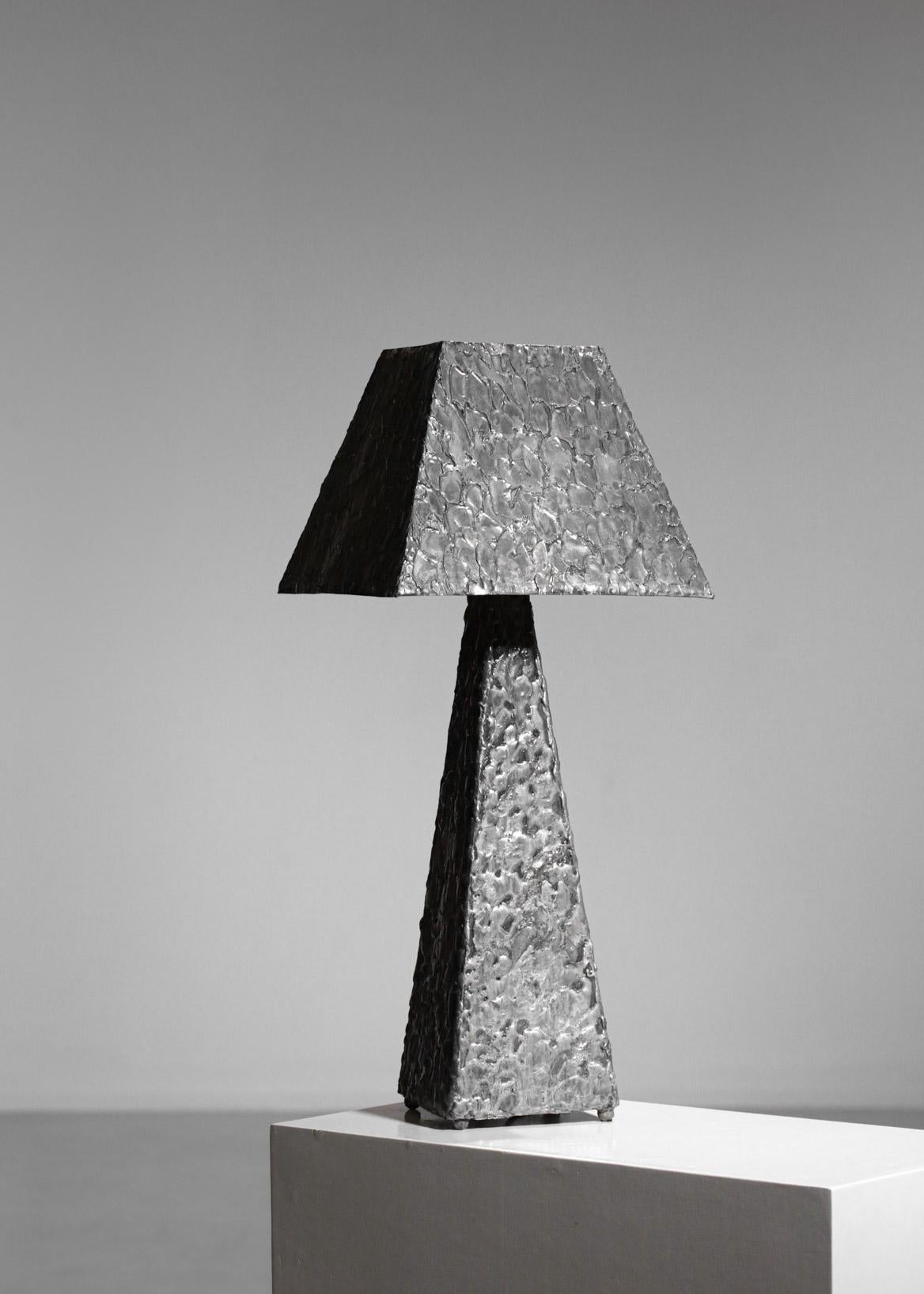 French Brutalist Desk or Occasional Lamp in Zinc from the 80s - F016 5