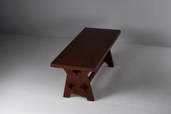 Table de salle à manger brutaliste française en bois massif