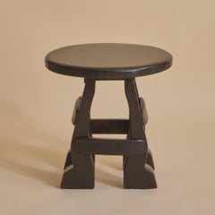 French Brutalist Ebonized Wood Side Table, 1960s