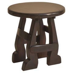 French Brutalist Ebonized Wood Side Table, 1960s