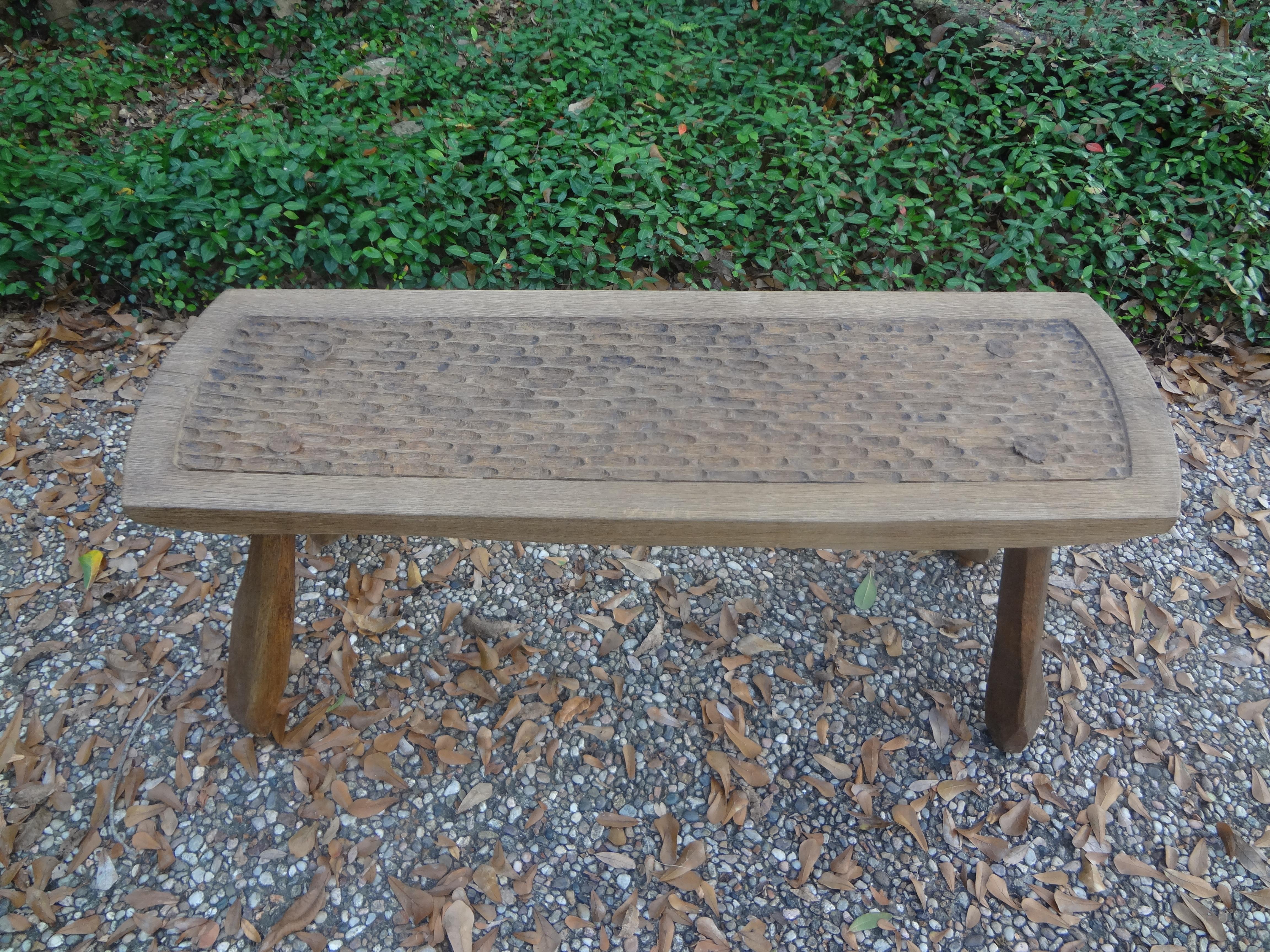 Mid-20th Century French Brutalist Elm Bench by Atelier Marolles