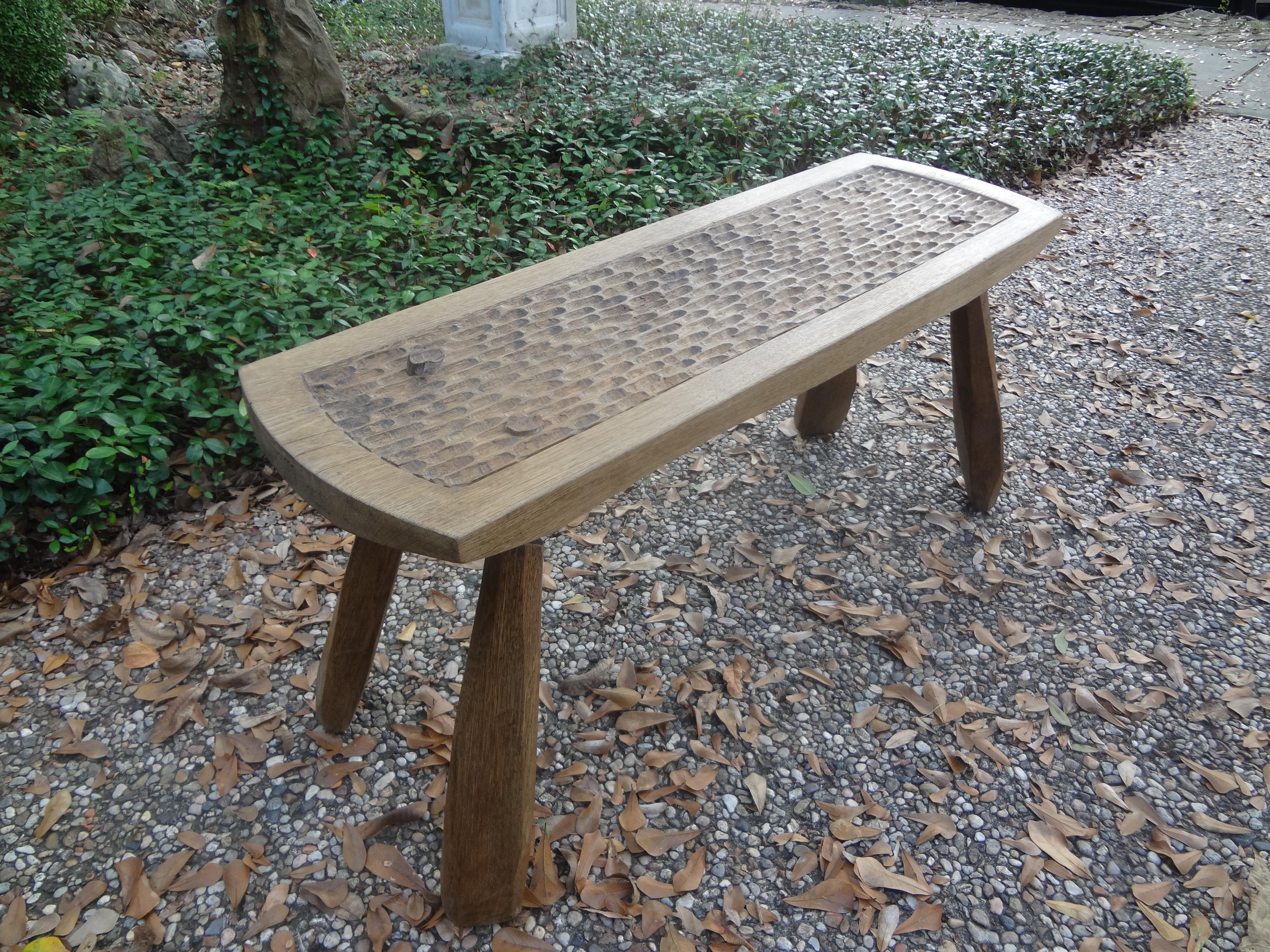 French Brutalist Elm Bench by Atelier Marolles 2