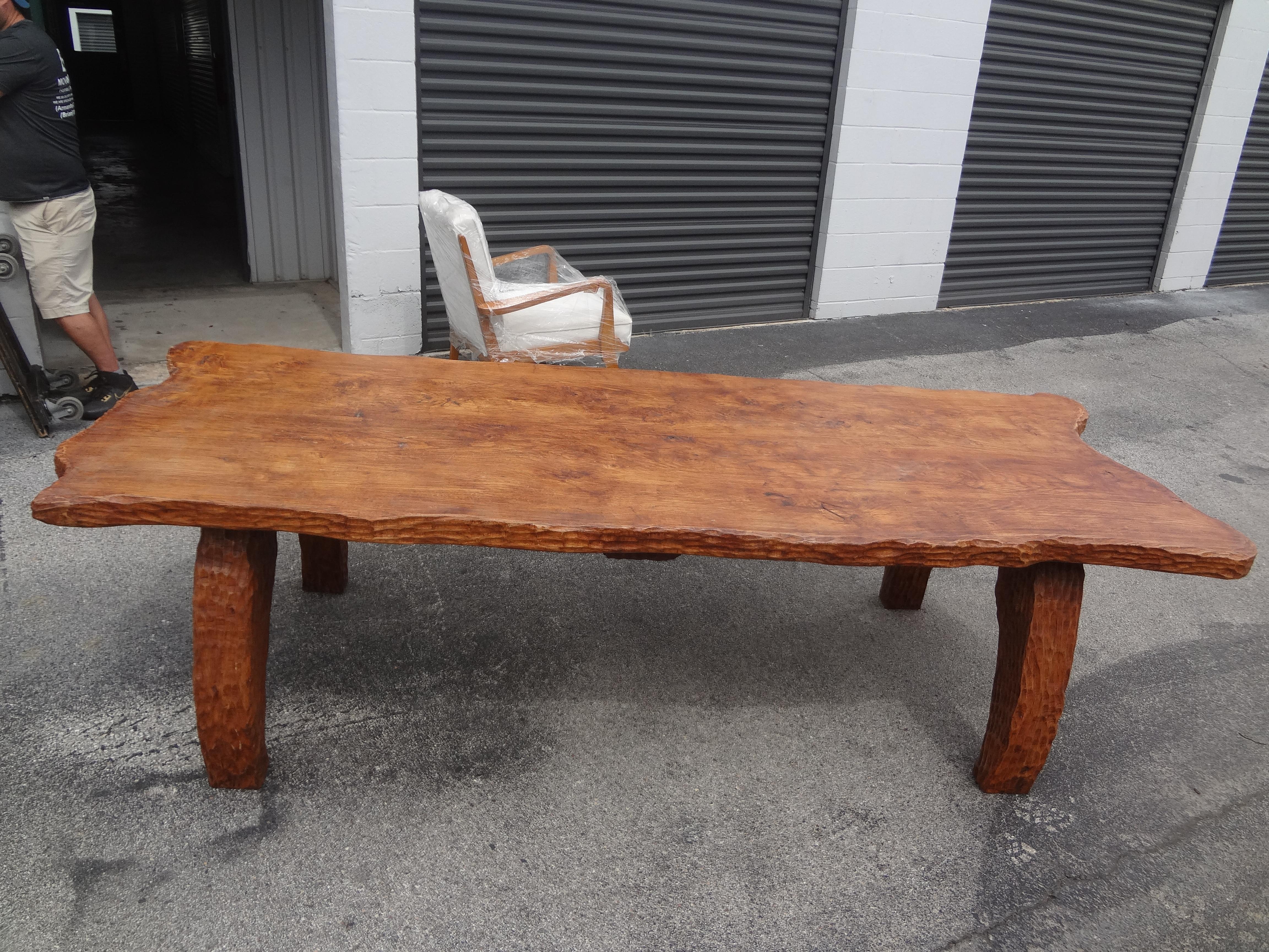French Brutalist Elm Dining Table Or Center Table By Atelier Marolles For Sale 6