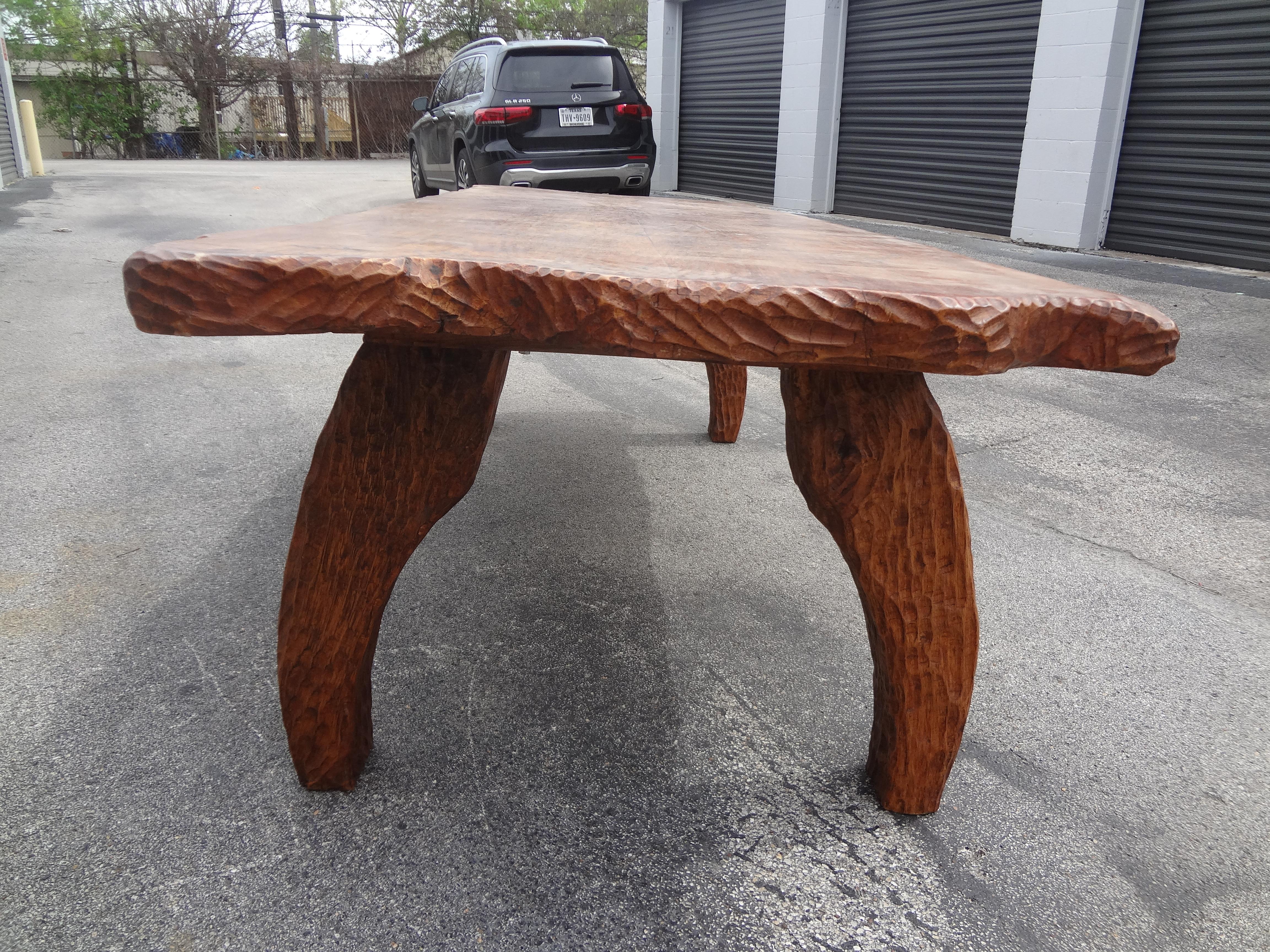 French Brutalist Elm Dining Table Or Center Table By Atelier Marolles For Sale 7