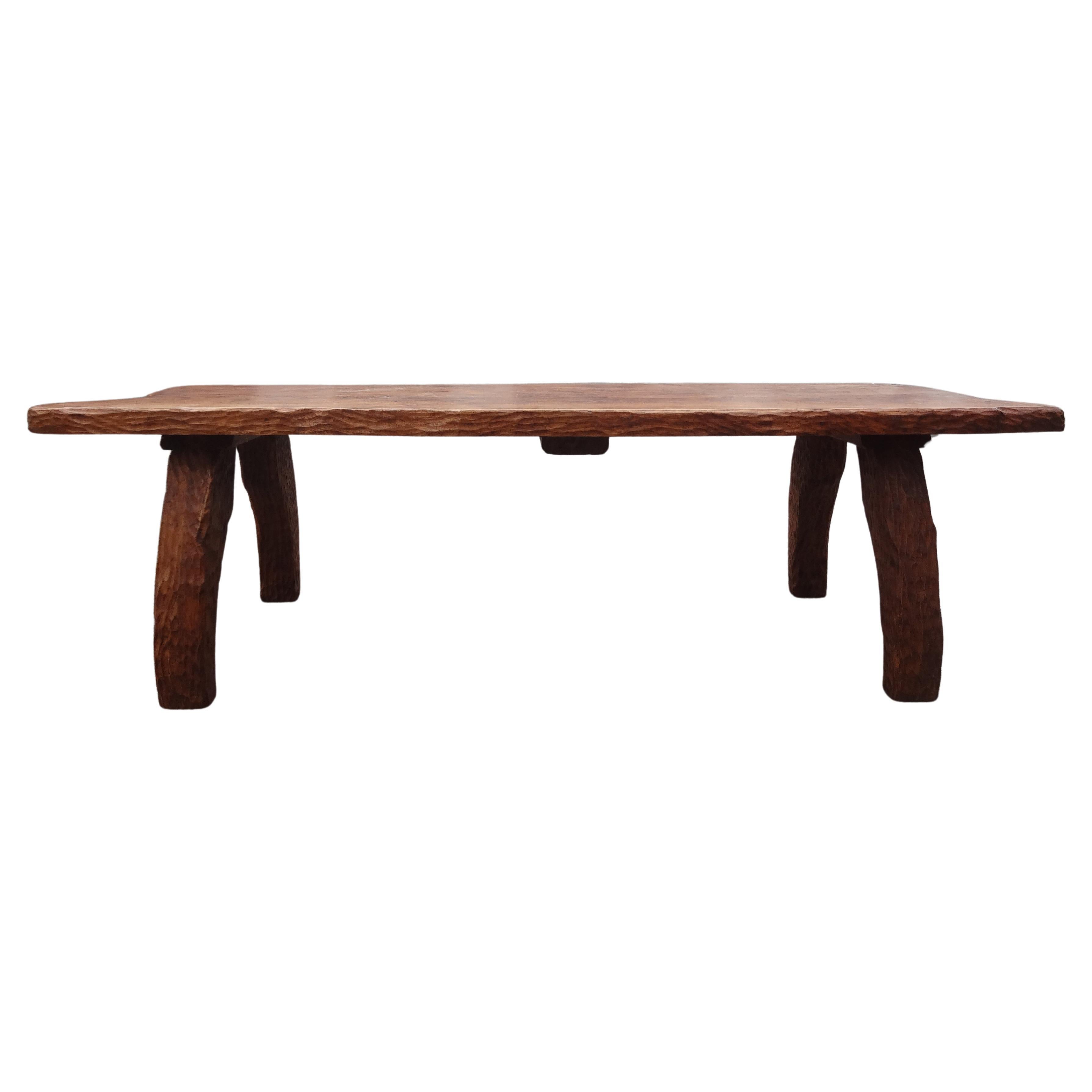 French Brutalist Elm Dining Table Or Center Table By Atelier Marolles For Sale 9