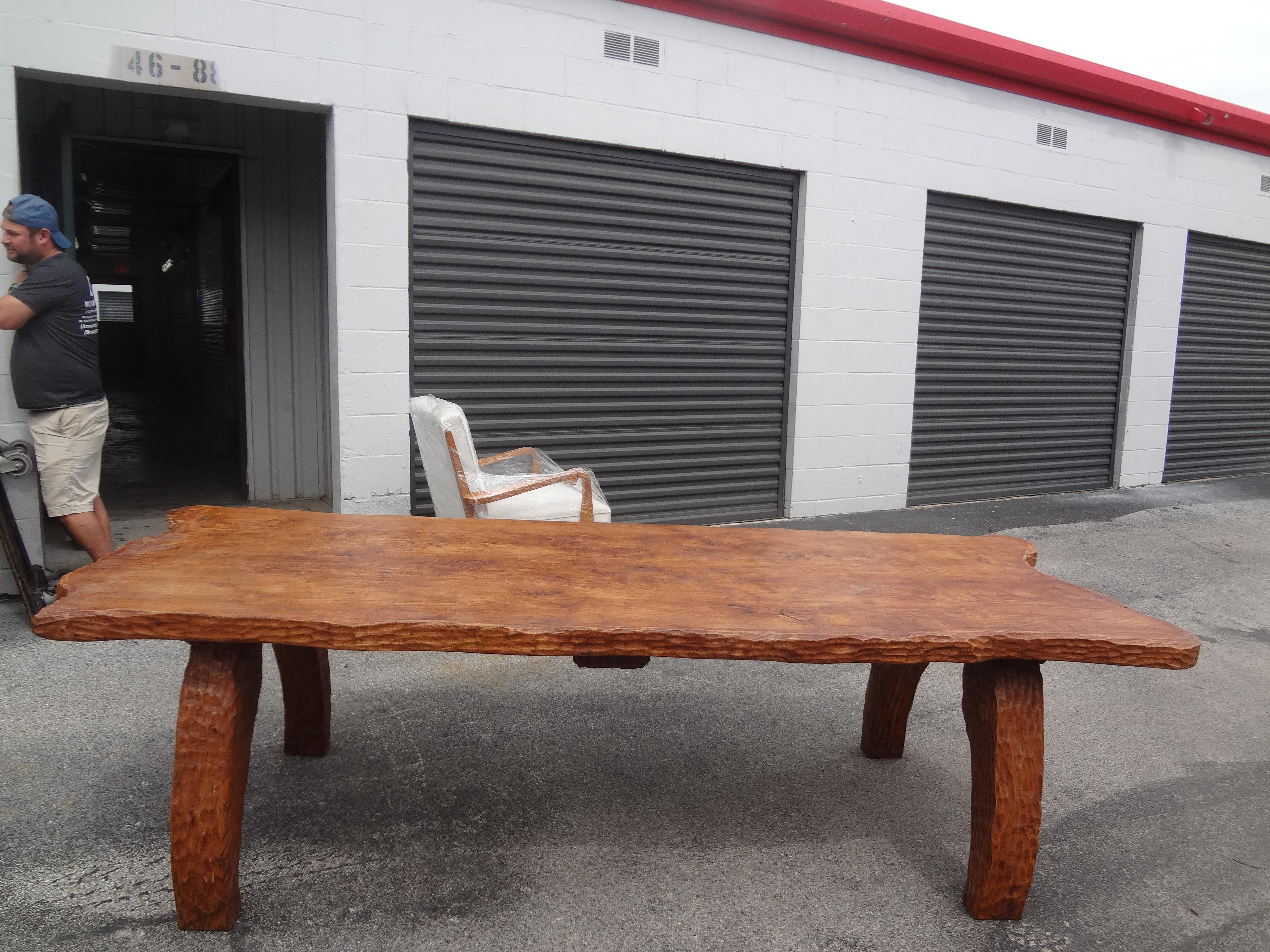 French Brutalist Elm Dining Table Or Center Table By Atelier Marolles In Good Condition For Sale In Houston, TX