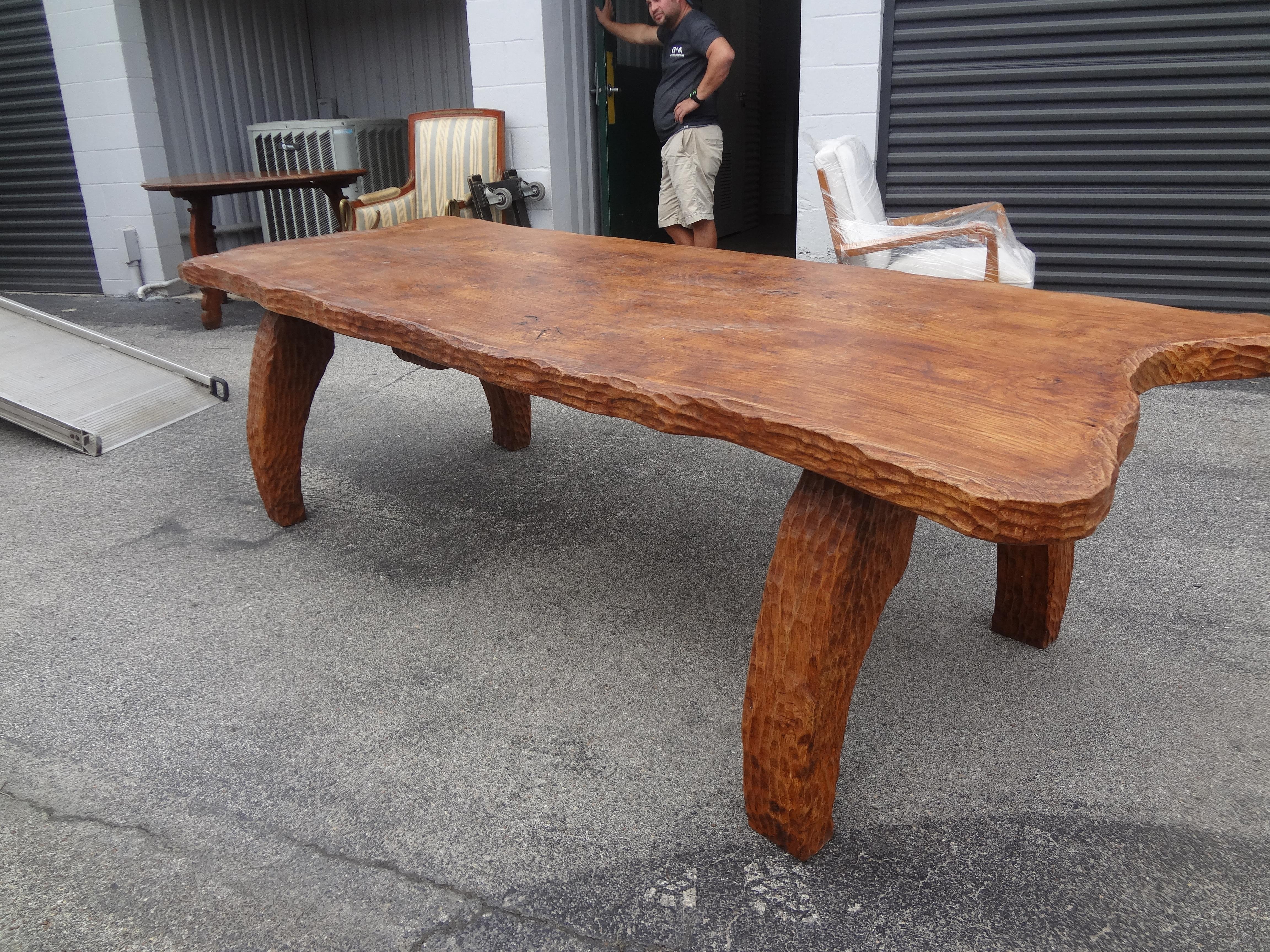 Mid-20th Century French Brutalist Elm Dining Table Or Center Table By Atelier Marolles For Sale